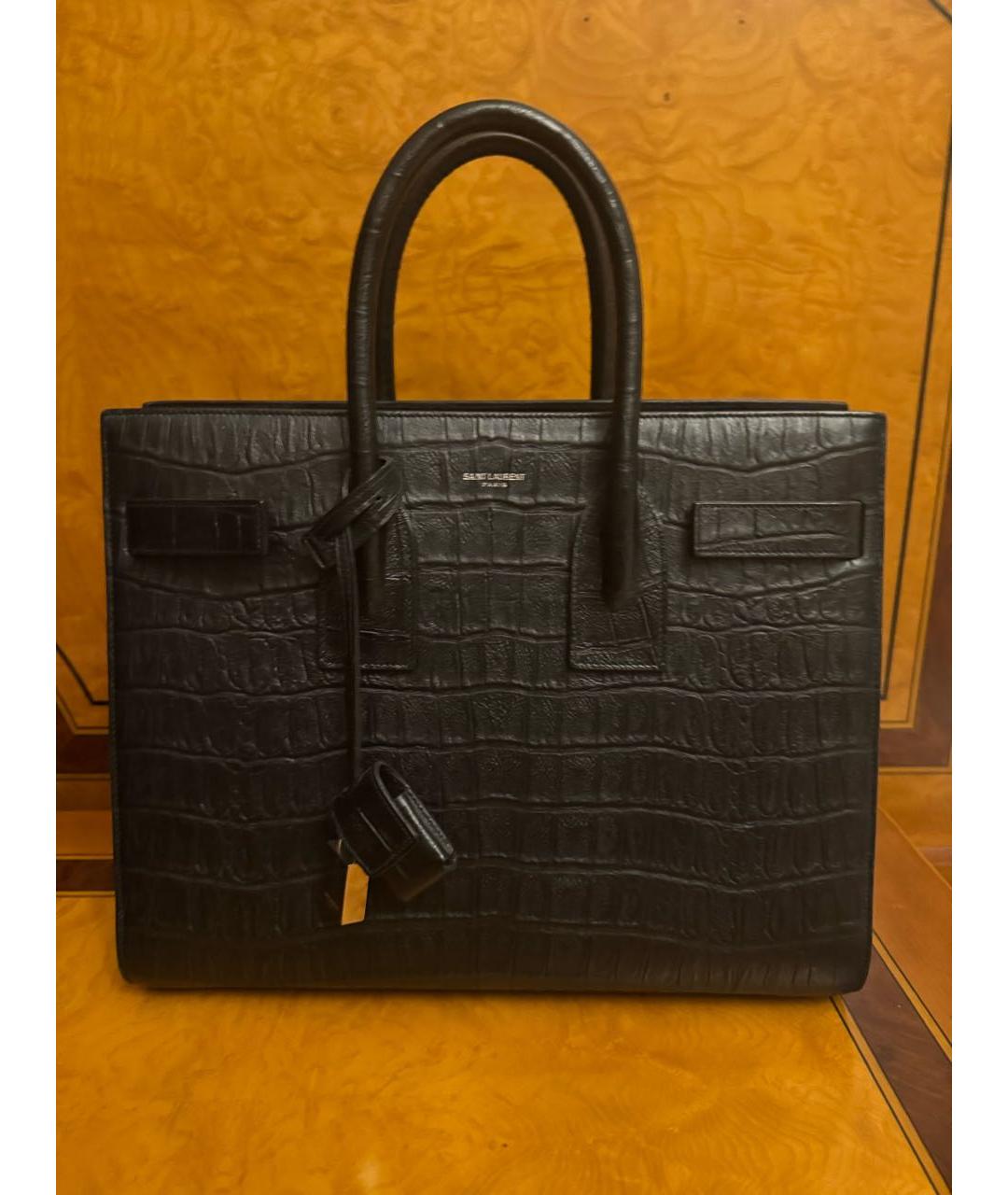 SAINT LAURENT Черная кожаная сумка с короткими ручками, фото 5