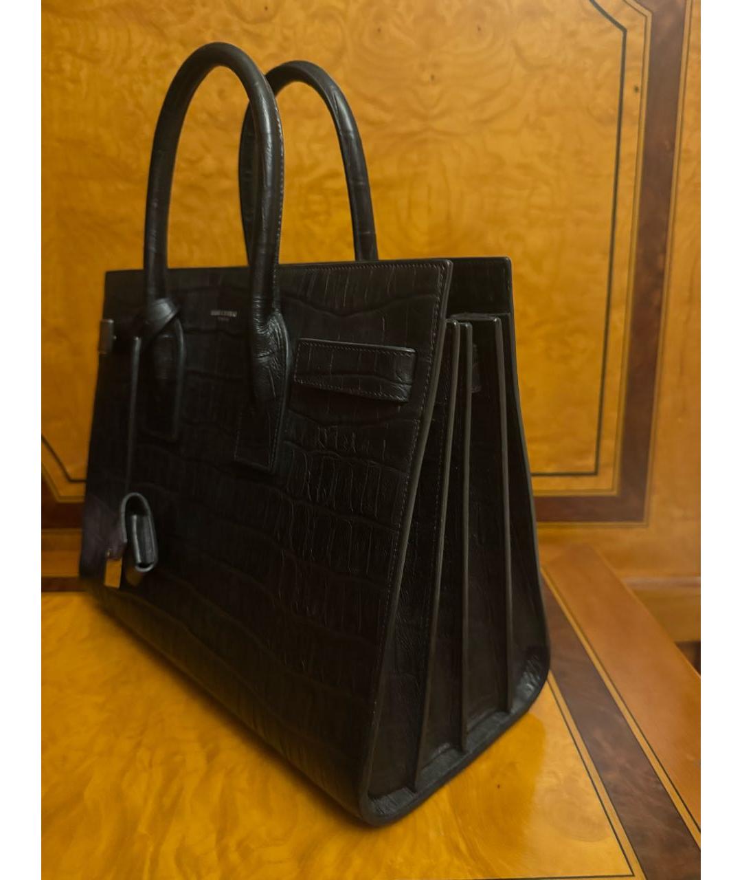 SAINT LAURENT Черная кожаная сумка с короткими ручками, фото 2