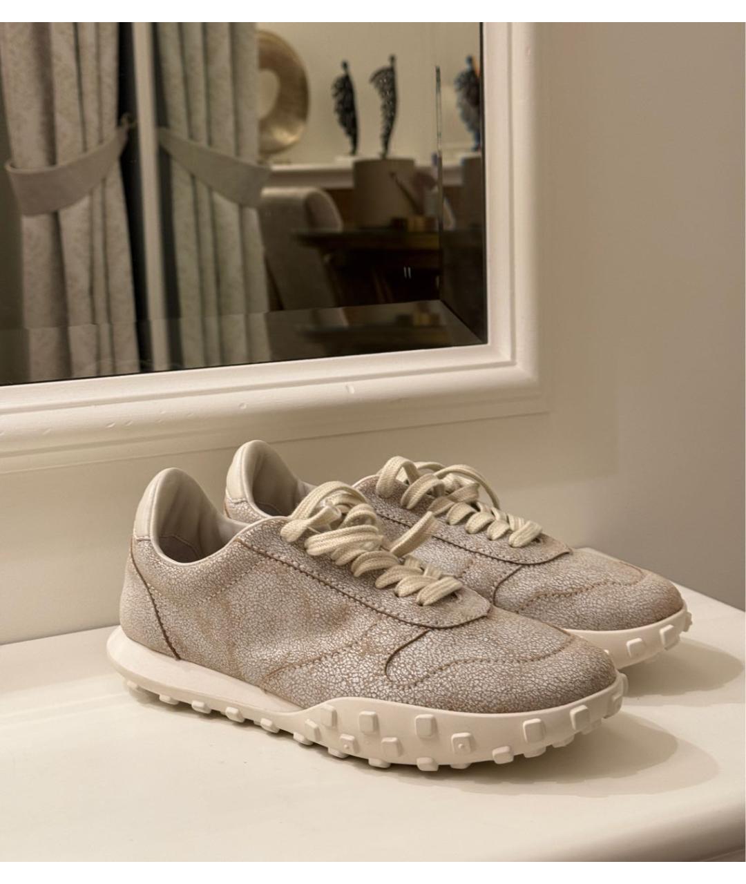 JIL SANDER Бежевые кожаные кроссовки, фото 5