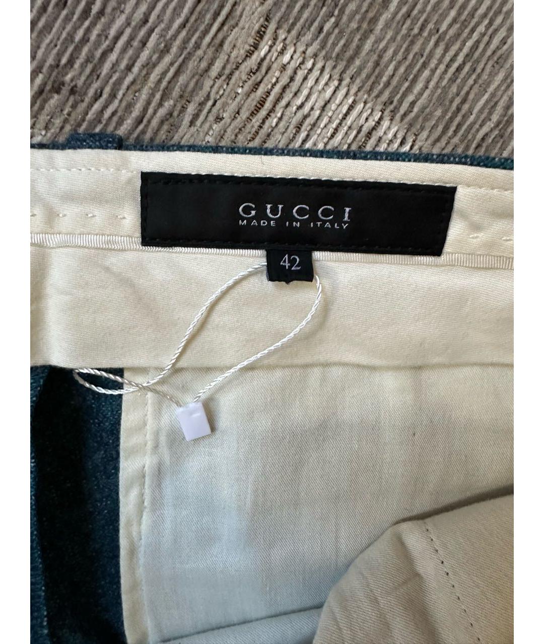 GUCCI Зеленые шерстяные брюки узкие, фото 3