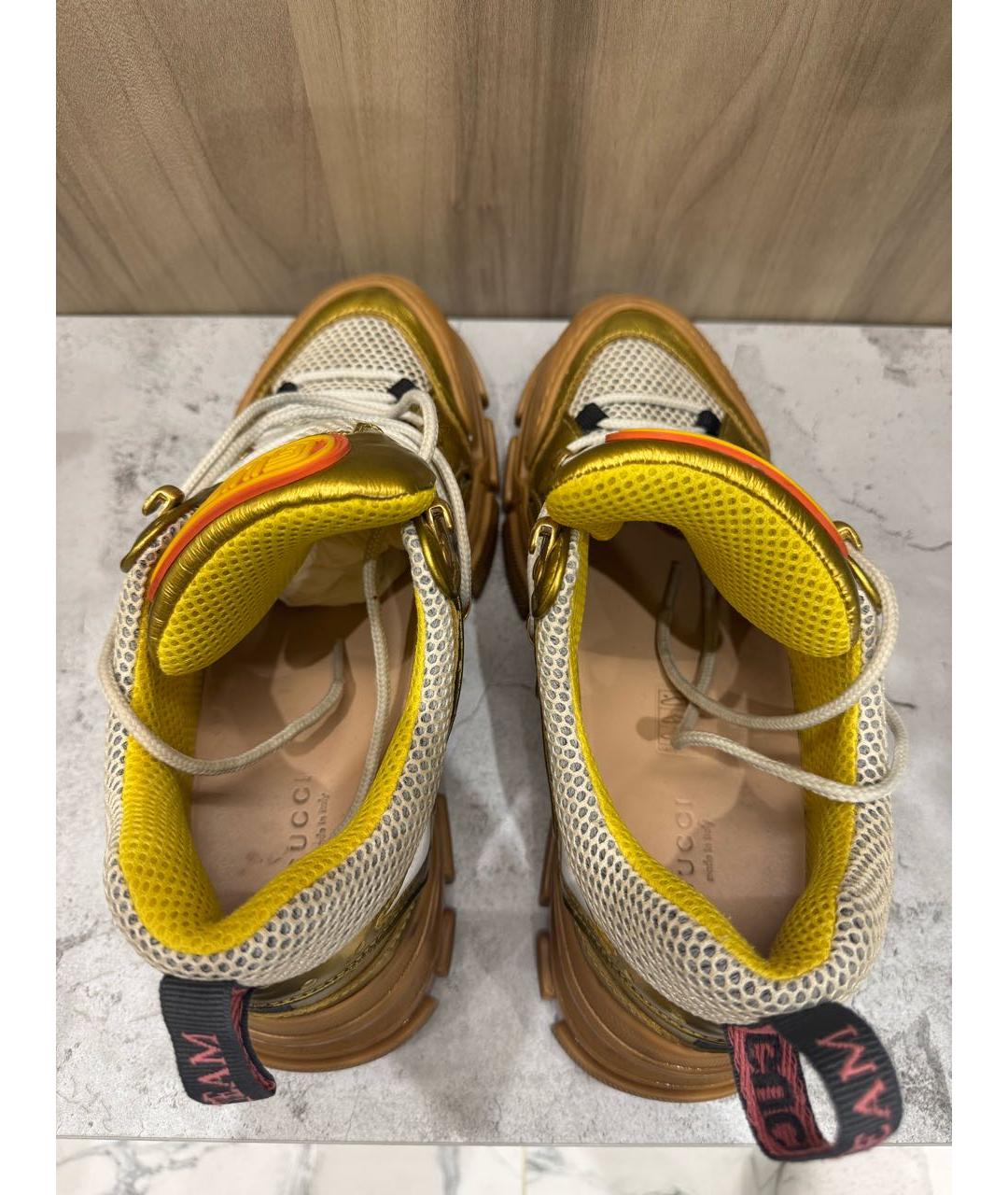 GUCCI Горчичные кожаные кроссовки, фото 4