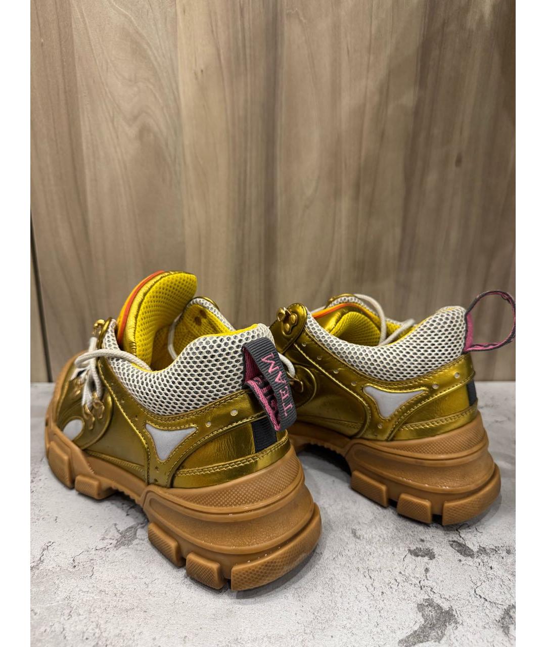GUCCI Горчичные кожаные кроссовки, фото 3