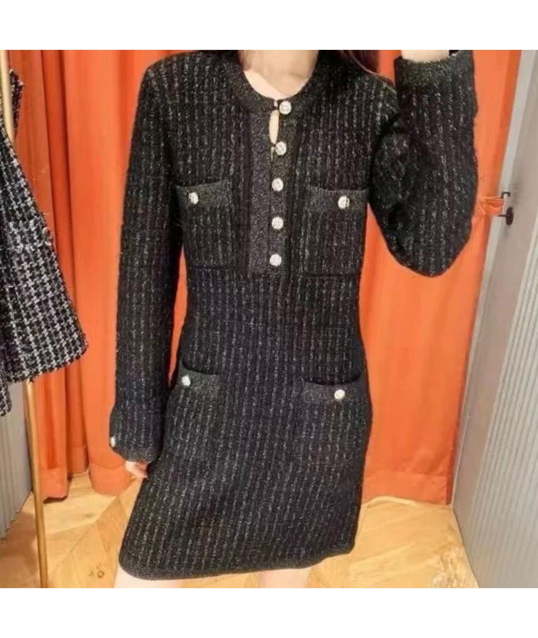 CHANEL Черное твидовое коктейльное платье, фото 7