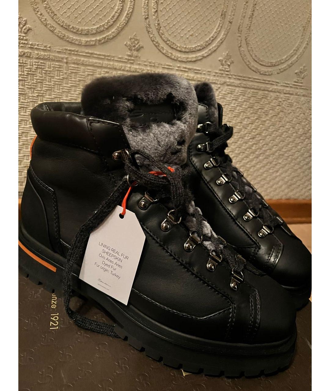 SANTONI Черные кожаные низкие ботинки, фото 4