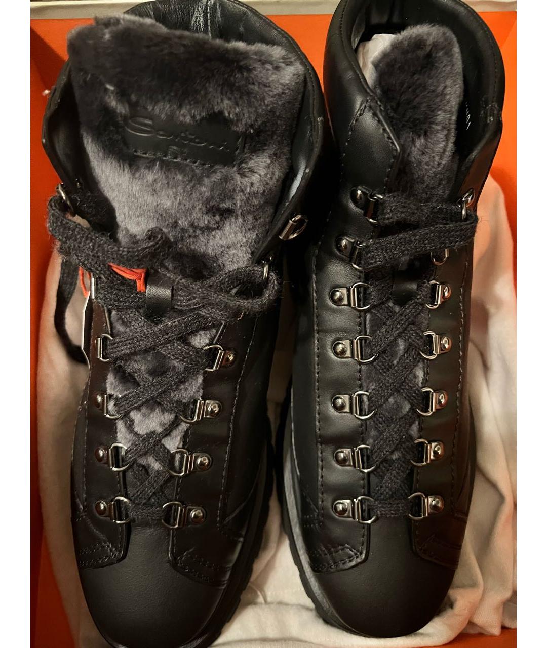 SANTONI Черные кожаные низкие ботинки, фото 5