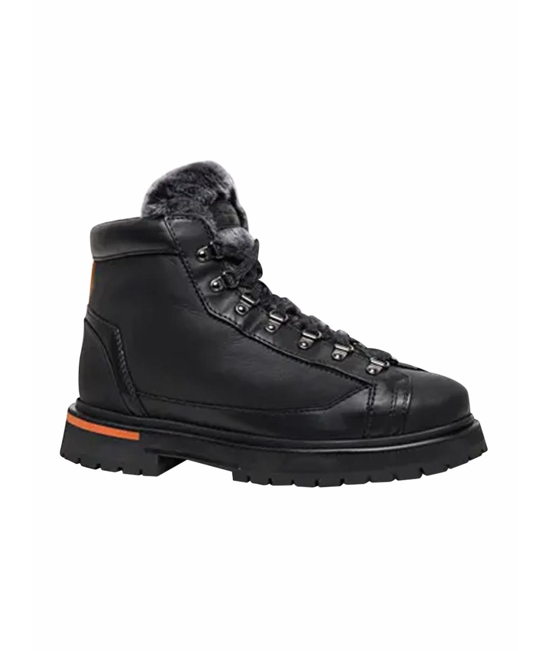 SANTONI Черные кожаные низкие ботинки, фото 1