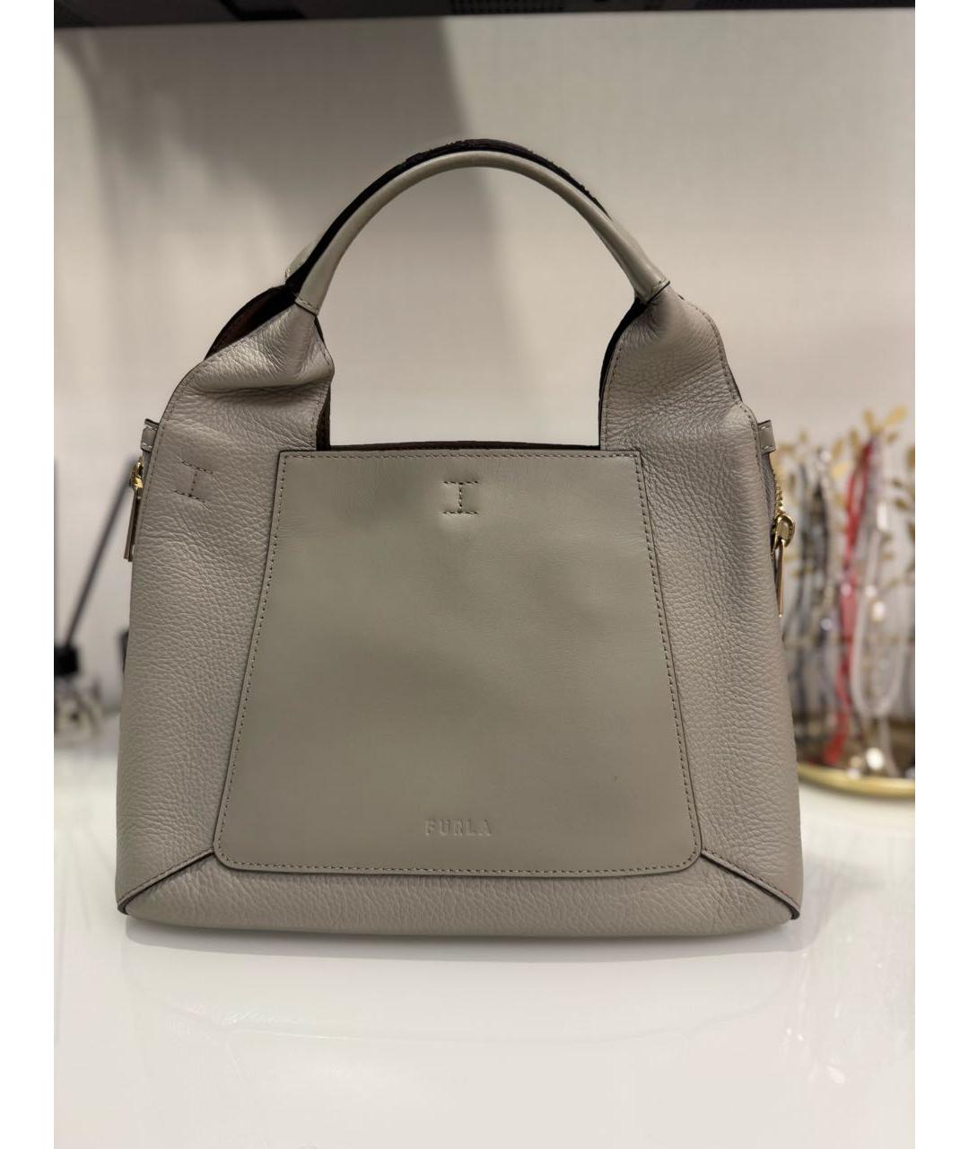FURLA Хаки кожаная сумка с короткими ручками, фото 5