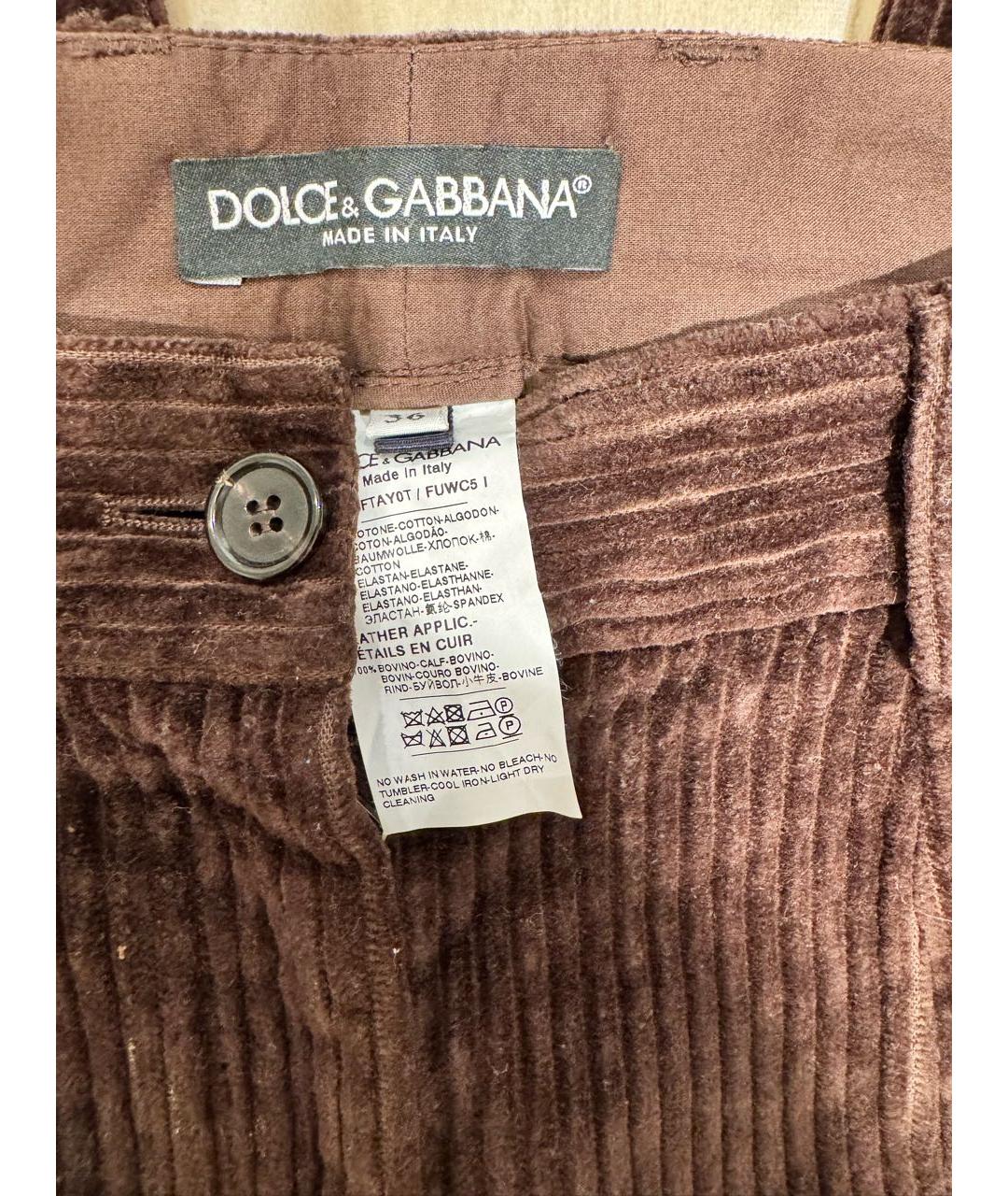 DOLCE&GABBANA Коричневые хлопковые прямые брюки, фото 3