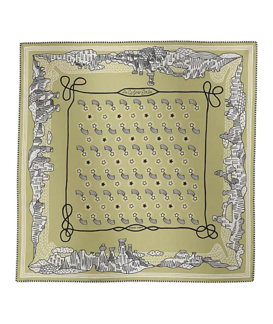 HERMES Зеленый шелковый шарф, фото 1