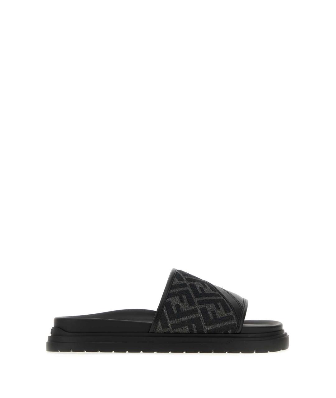 FENDI Черные кожаные шлепанцы, фото 1