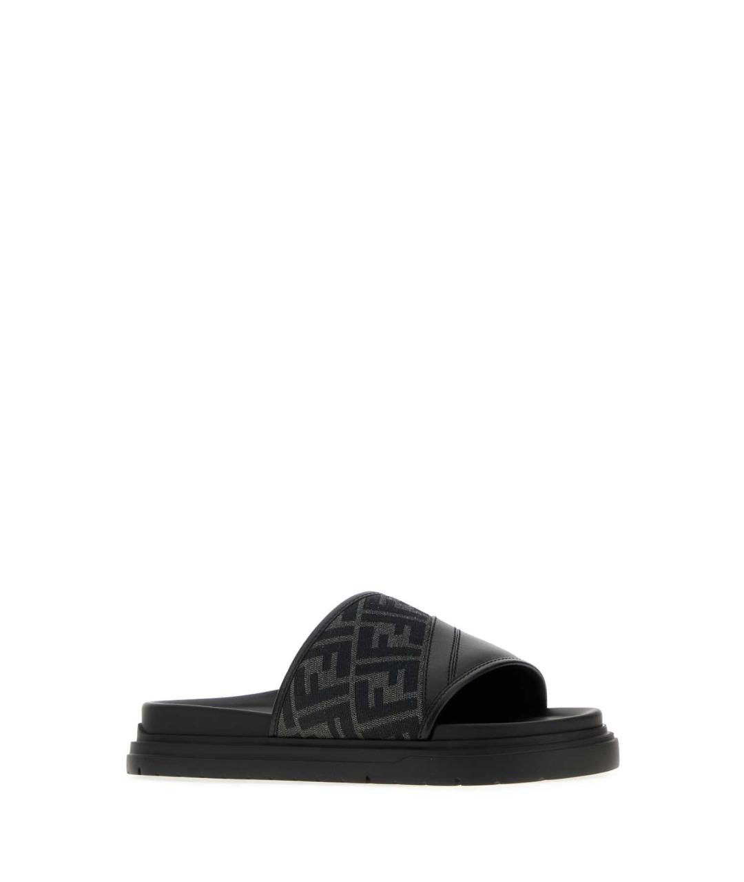 FENDI Черные кожаные шлепанцы, фото 2
