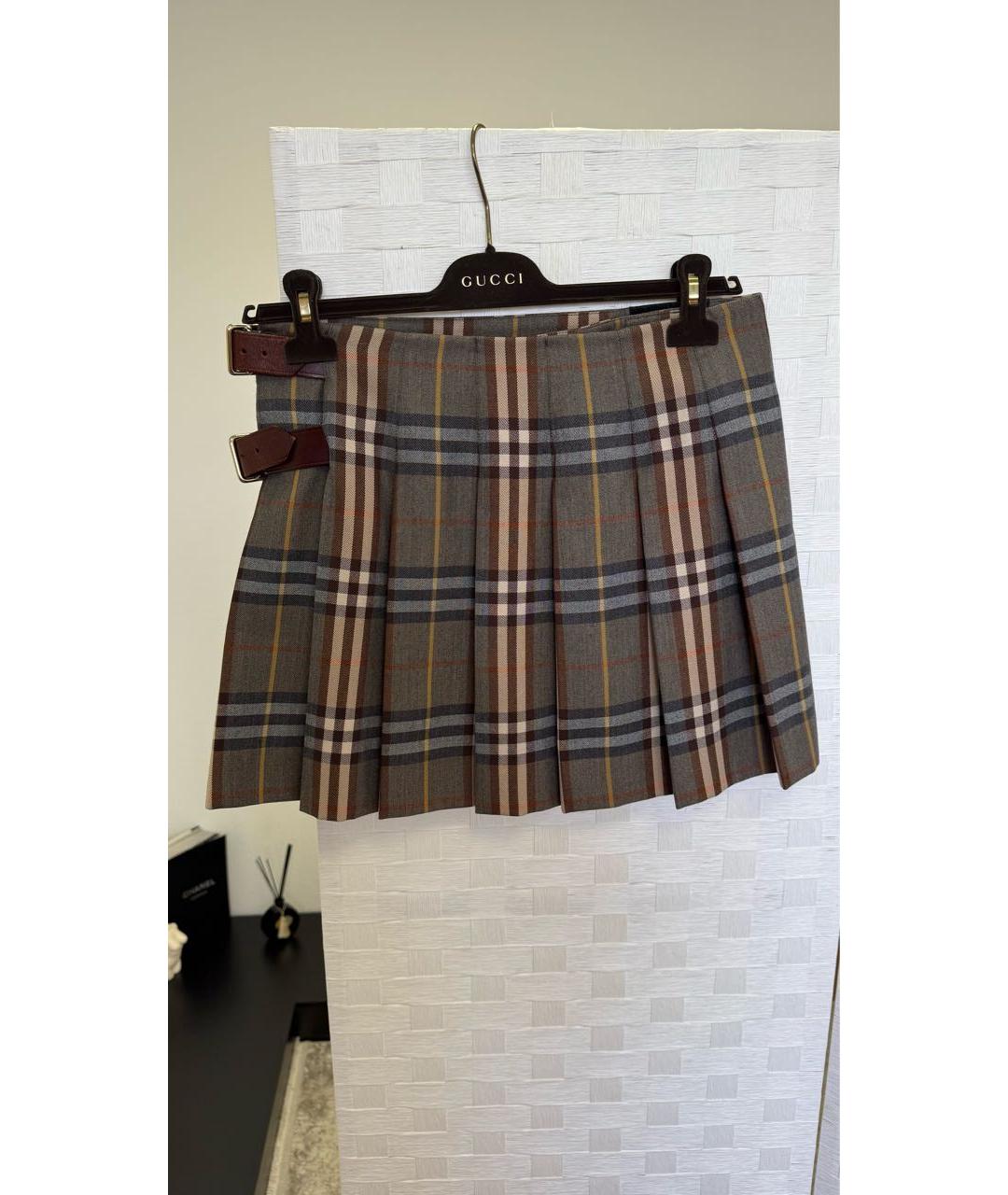 BURBERRY Коричневая шерстяная юбка мини, фото 2