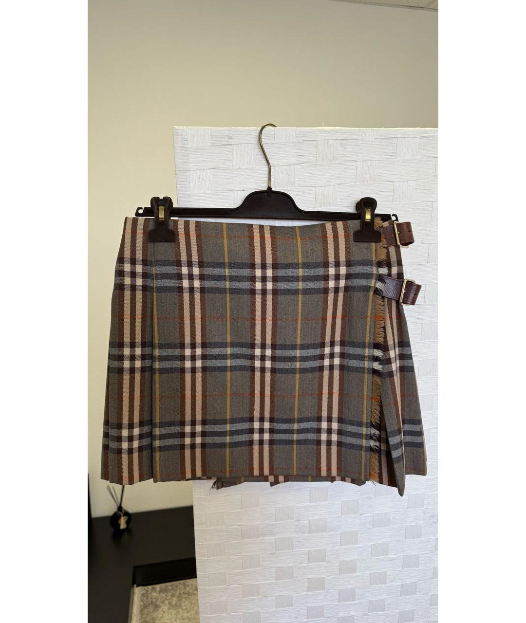 BURBERRY Коричневая шерстяная юбка мини, фото 7