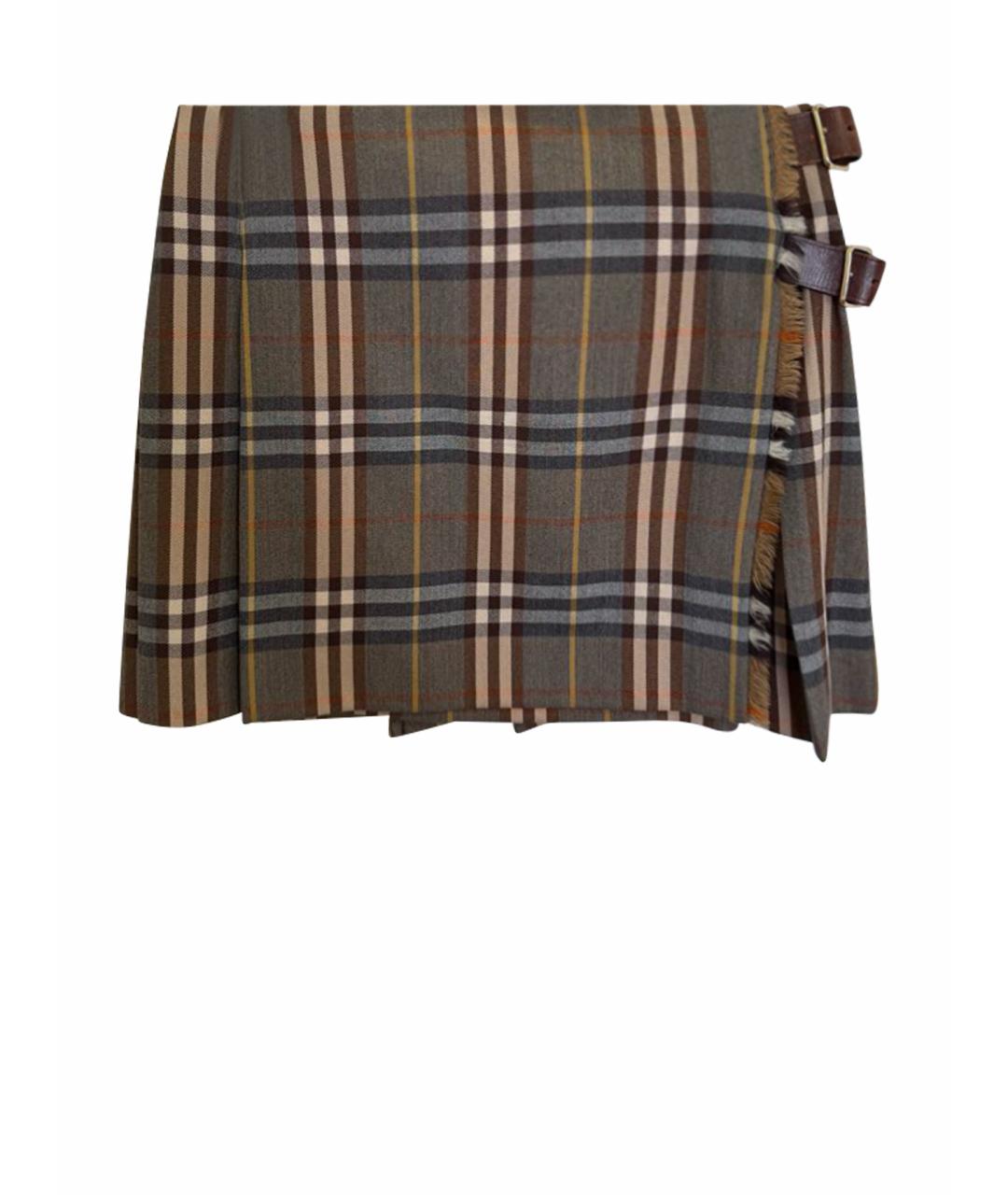 BURBERRY Коричневая шерстяная юбка мини, фото 1