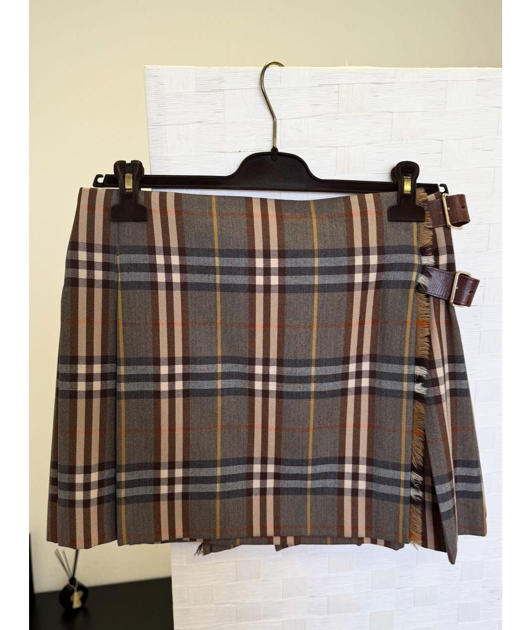 BURBERRY Коричневая шерстяная юбка мини, фото 3