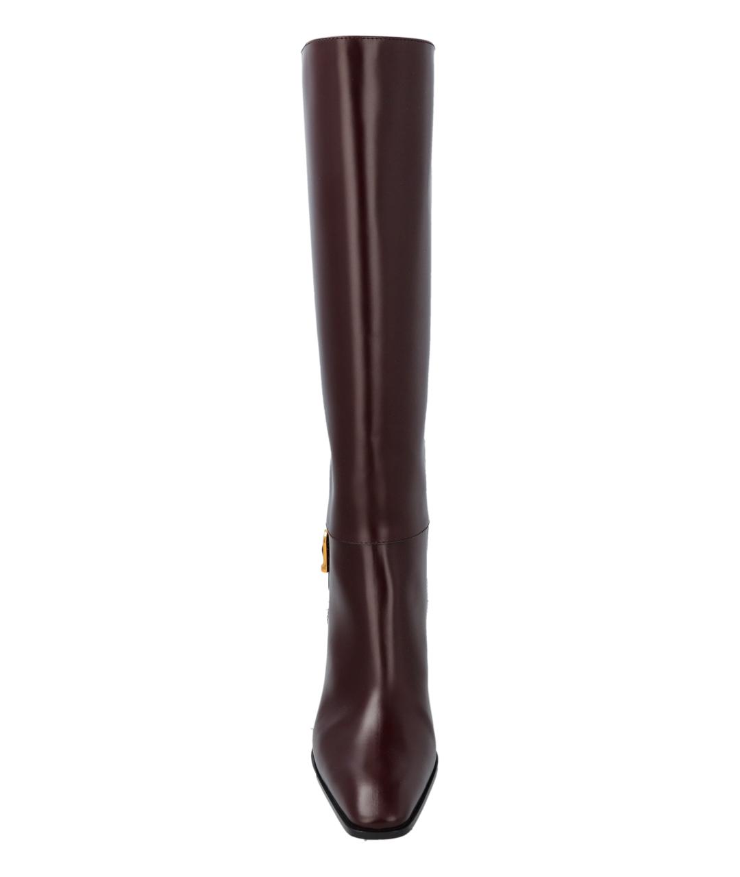 SAINT LAURENT Бордовые кожаные сапоги, фото 3