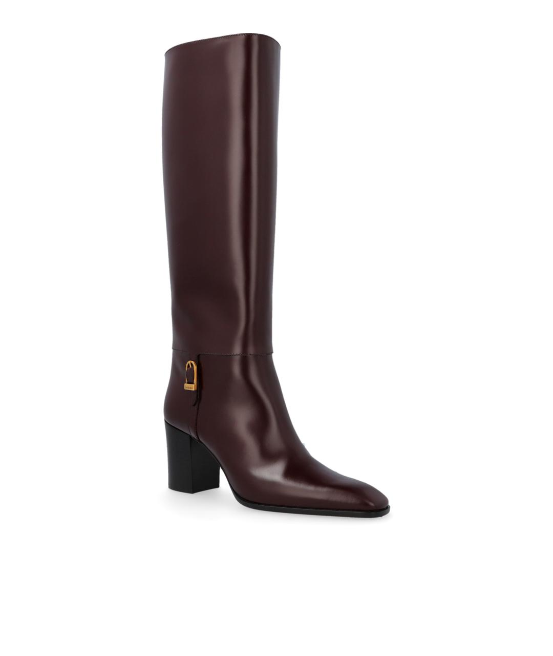 SAINT LAURENT Бордовые кожаные сапоги, фото 2