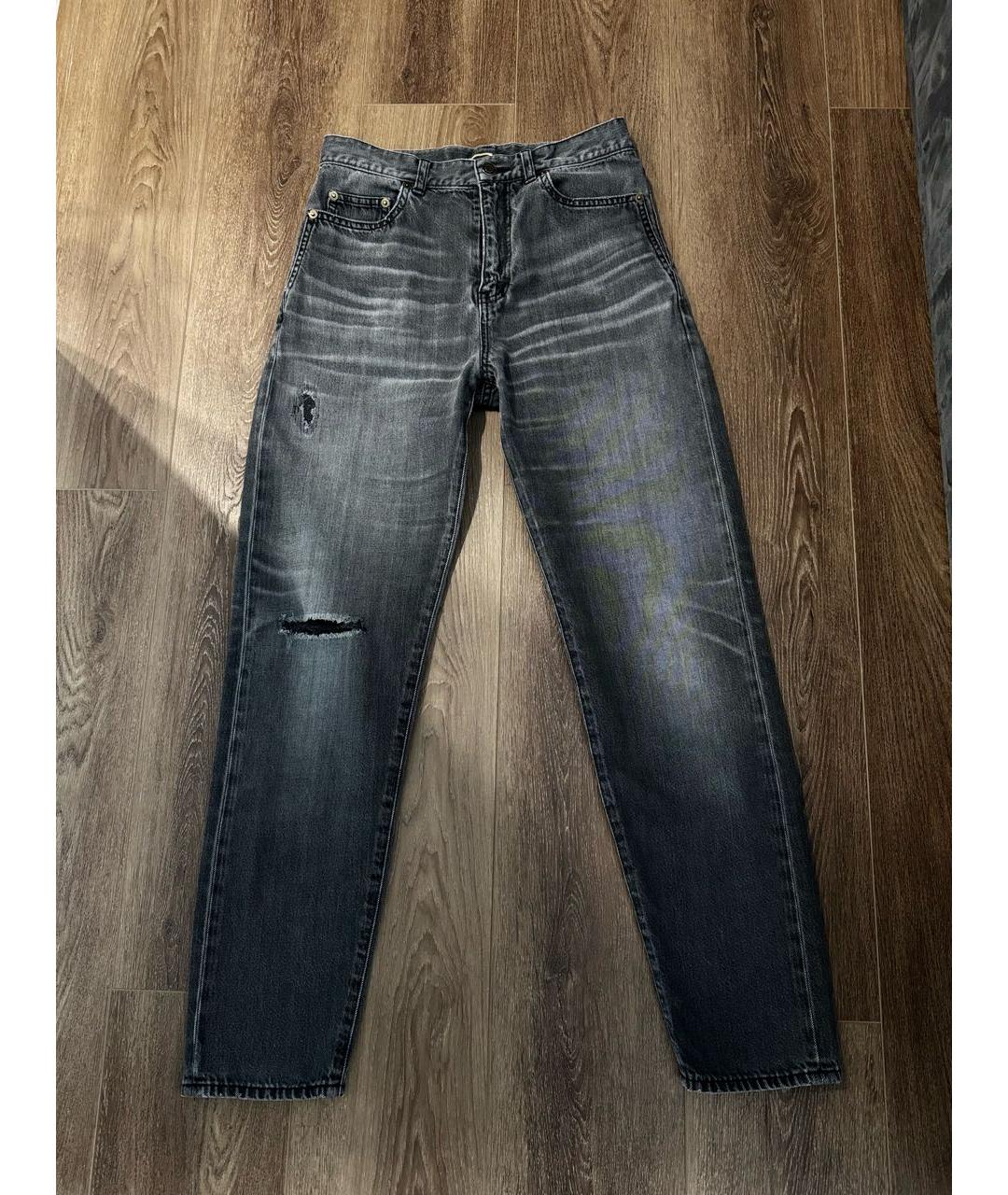 SAINT LAURENT Антрацитовые хлопковые джинсы слим, фото 9