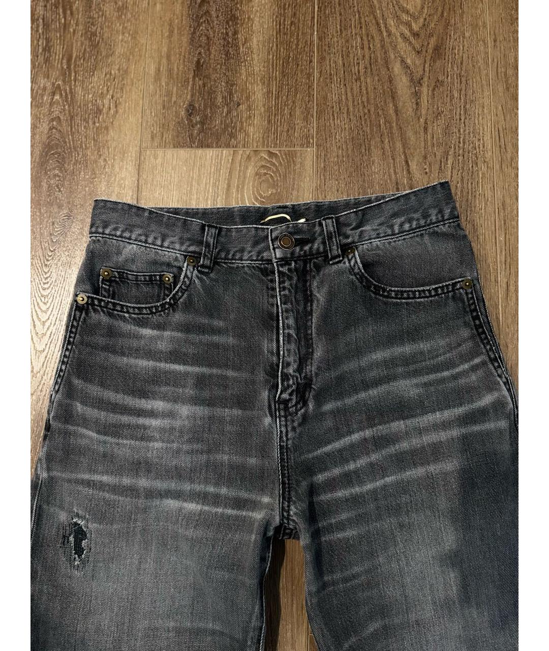 SAINT LAURENT Антрацитовые хлопковые джинсы слим, фото 3