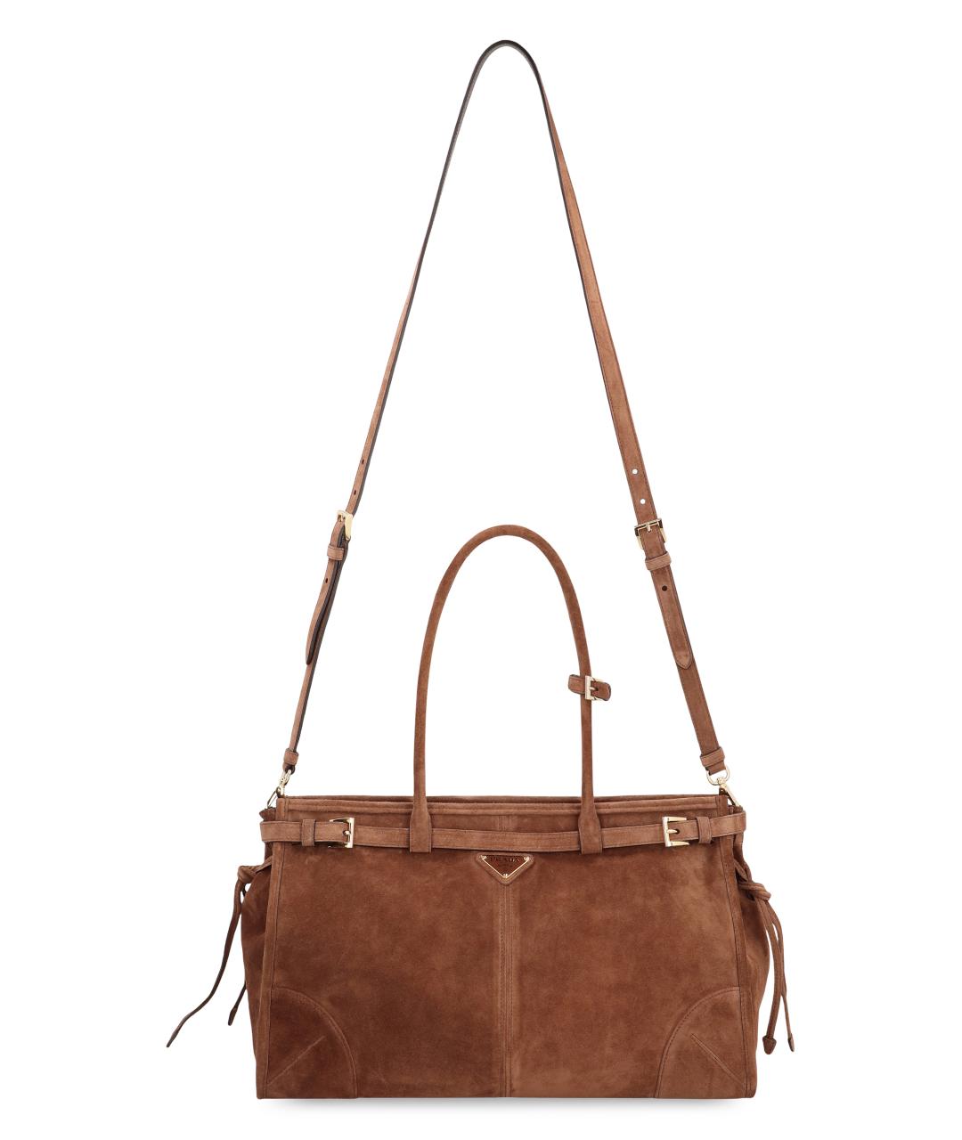 PRADA Коричневая замшевая сумка тоут, фото 5