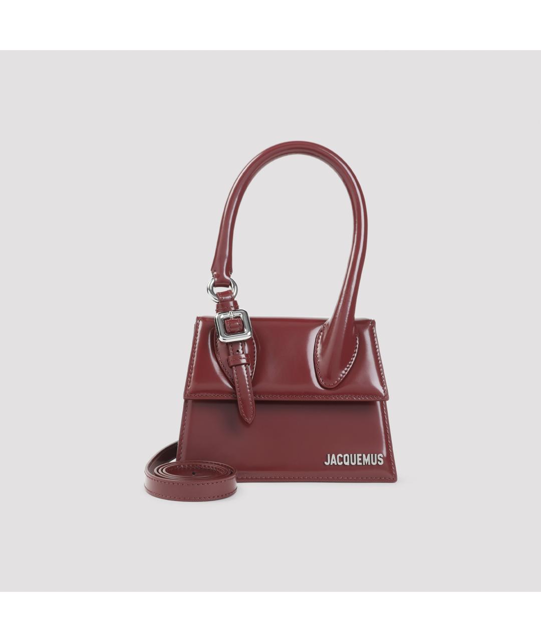JACQUEMUS Бордовая кожаная сумка с короткими ручками, фото 2