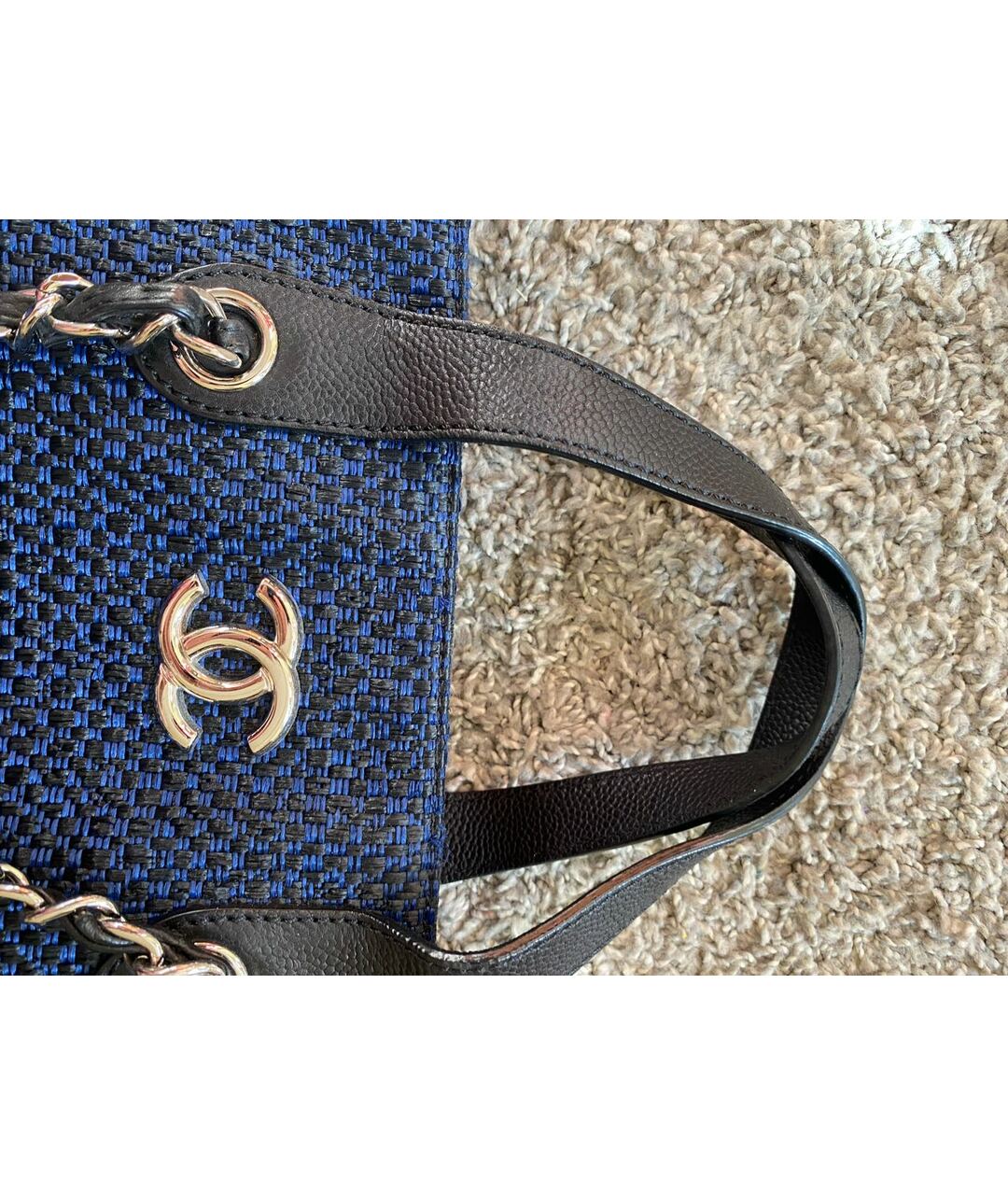 CHANEL PRE-OWNED Синяя тканевая сумка тоут, фото 2