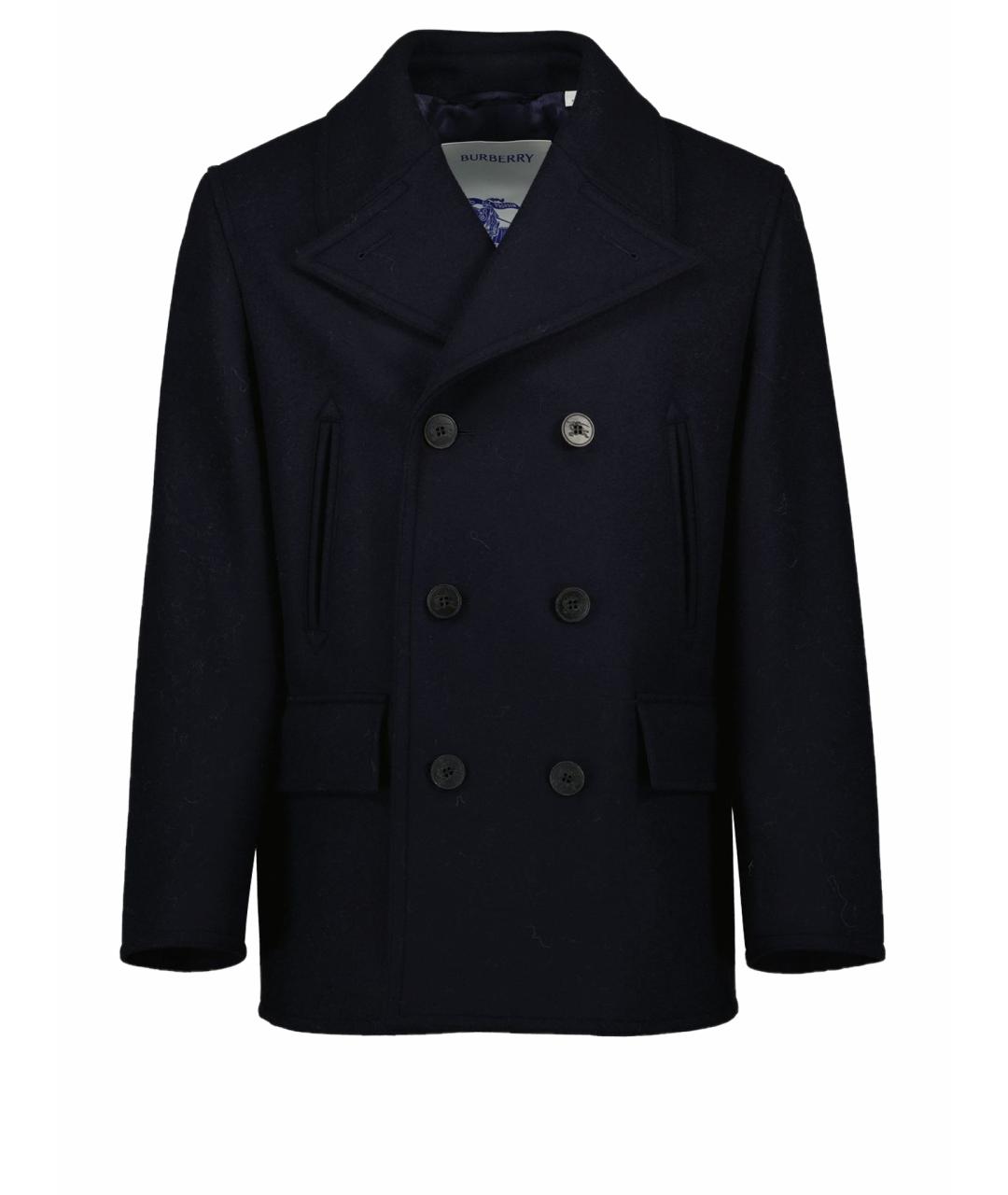 BURBERRY Темно-синее шерстяное пальто, фото 1