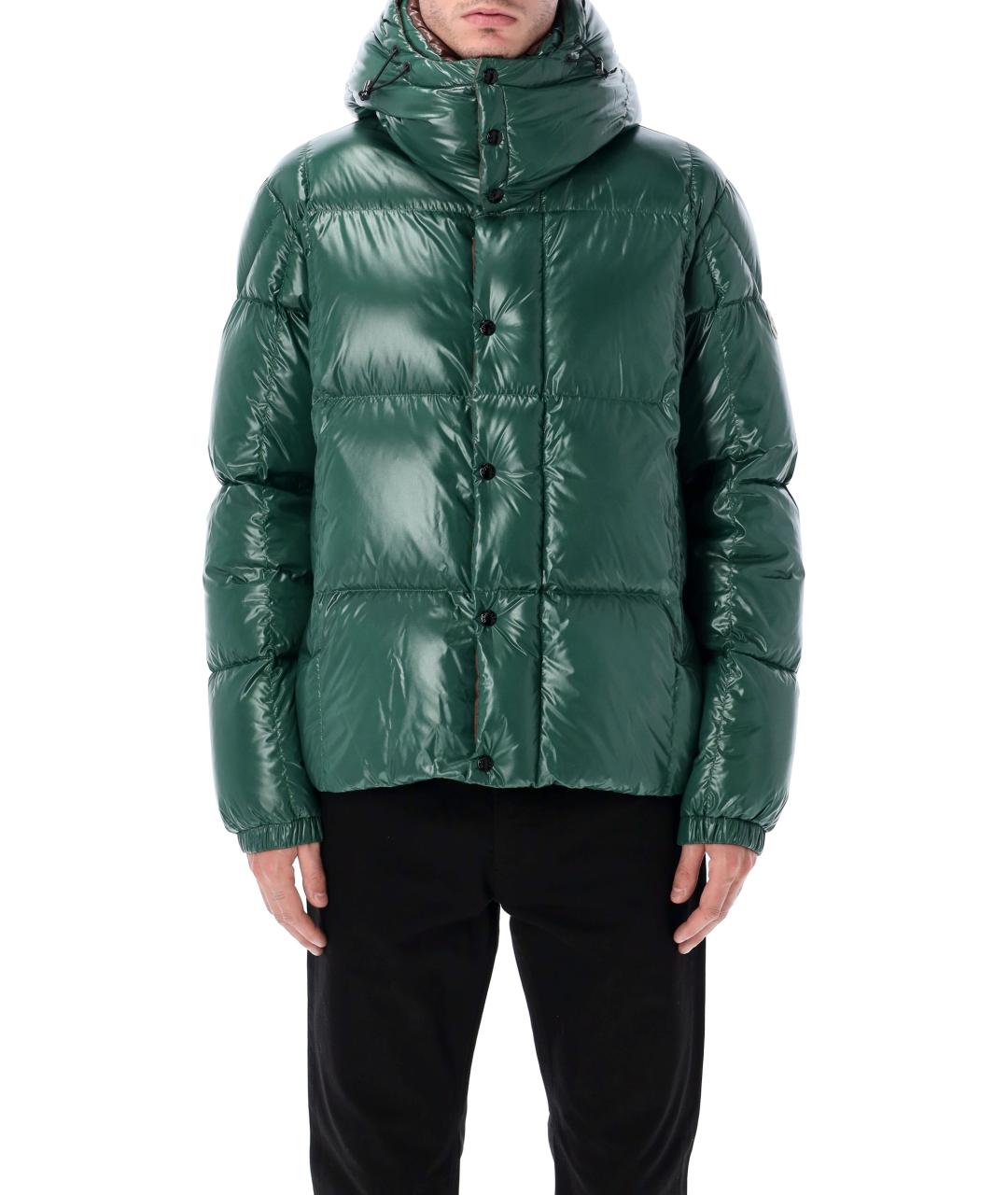 MONCLER Зеленый полиамидовый пуховик, фото 2