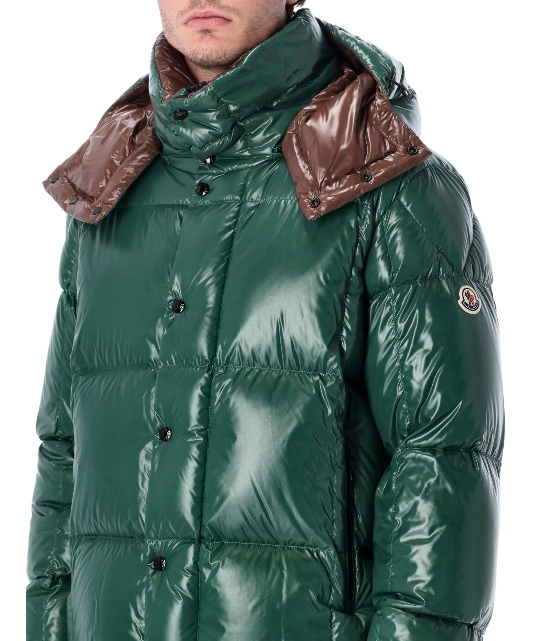 MONCLER Зеленый полиамидовый пуховик, фото 4