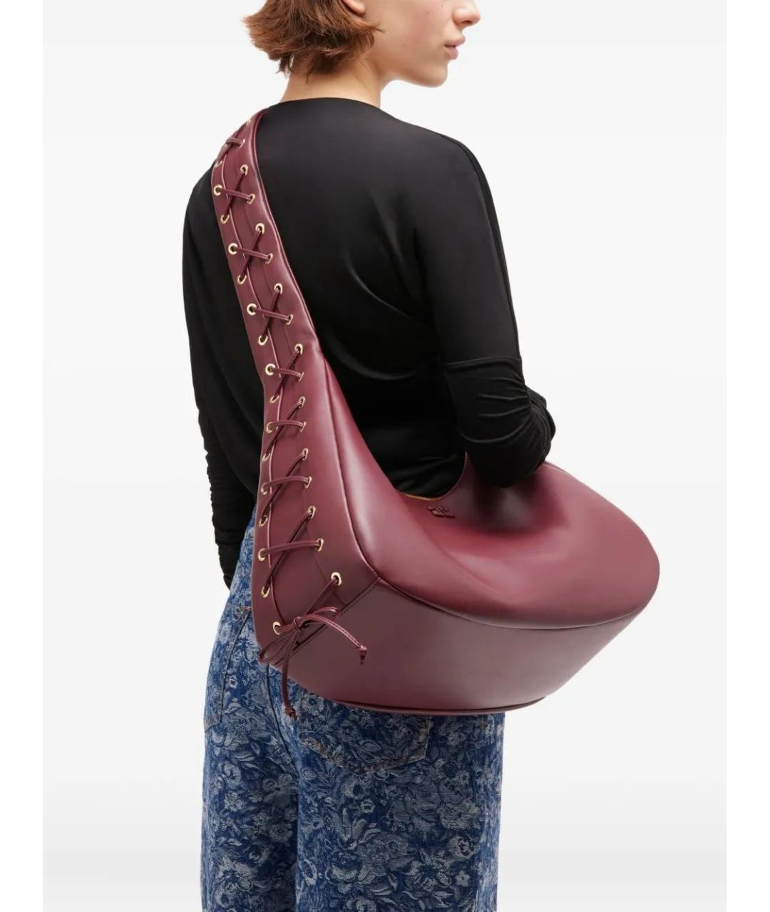 GANNI Бордовая кожаная сумка через плечо, фото 2