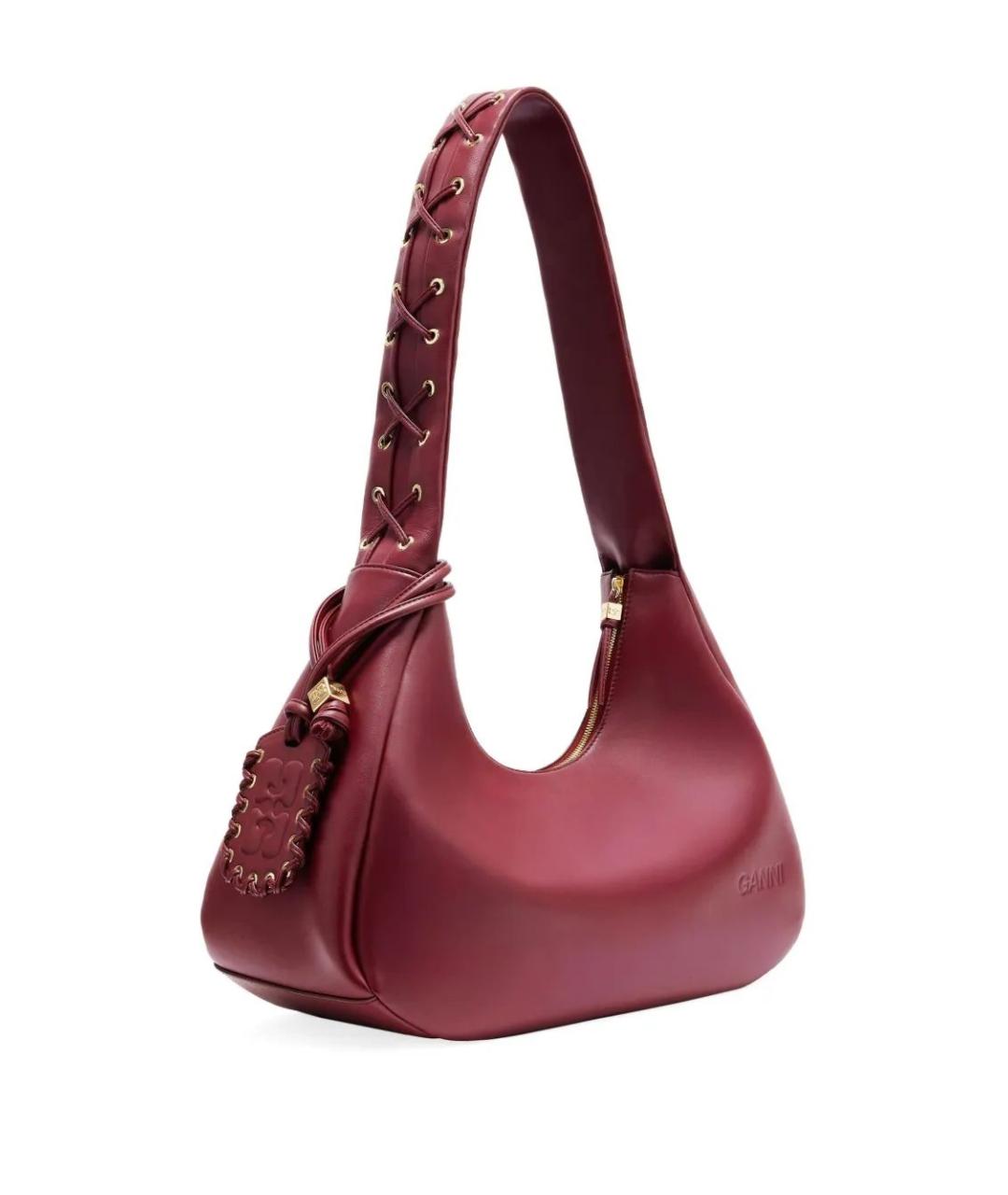 GANNI Бордовая кожаная сумка через плечо, фото 3