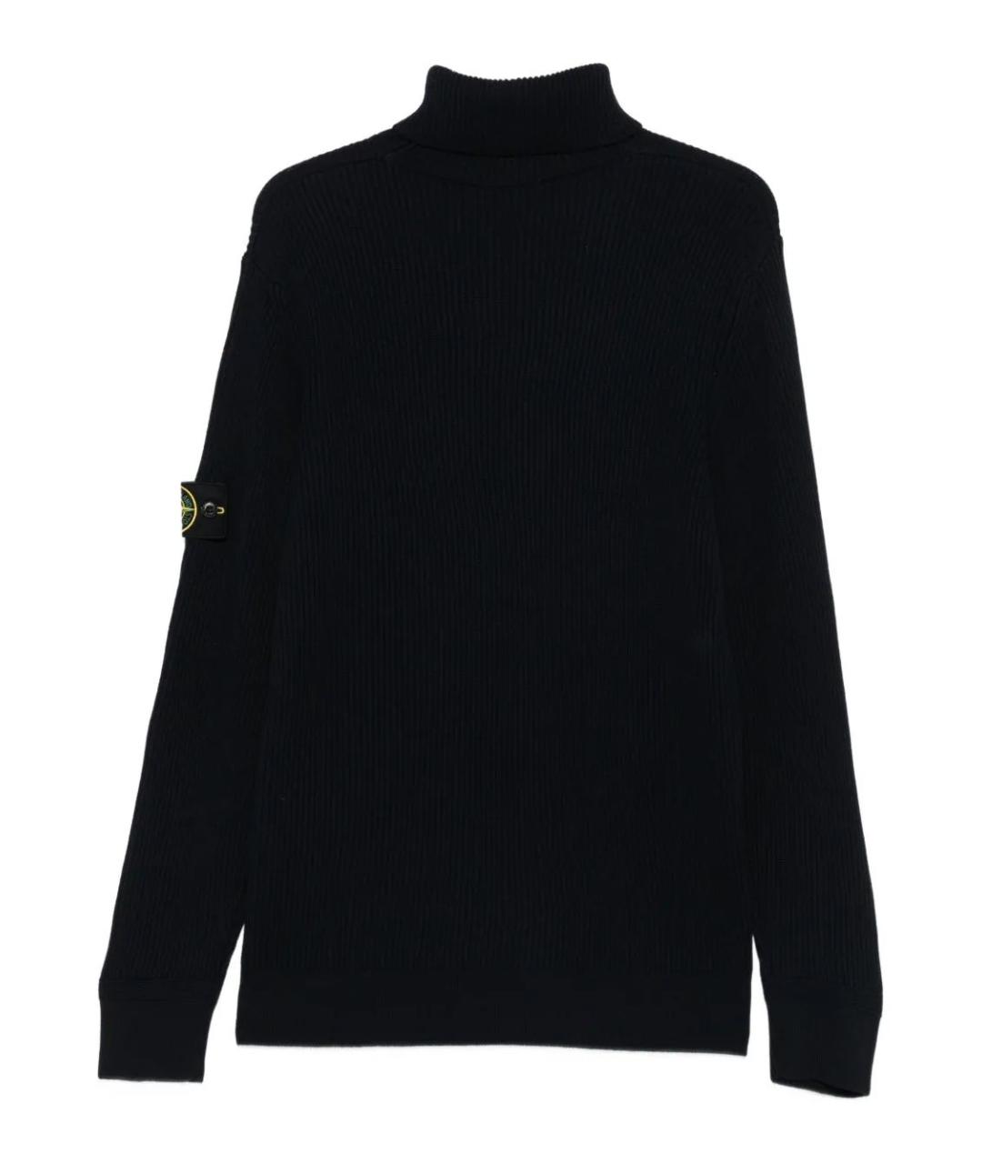 STONE ISLAND Темно-синяя шерстяная водолазка, фото 2