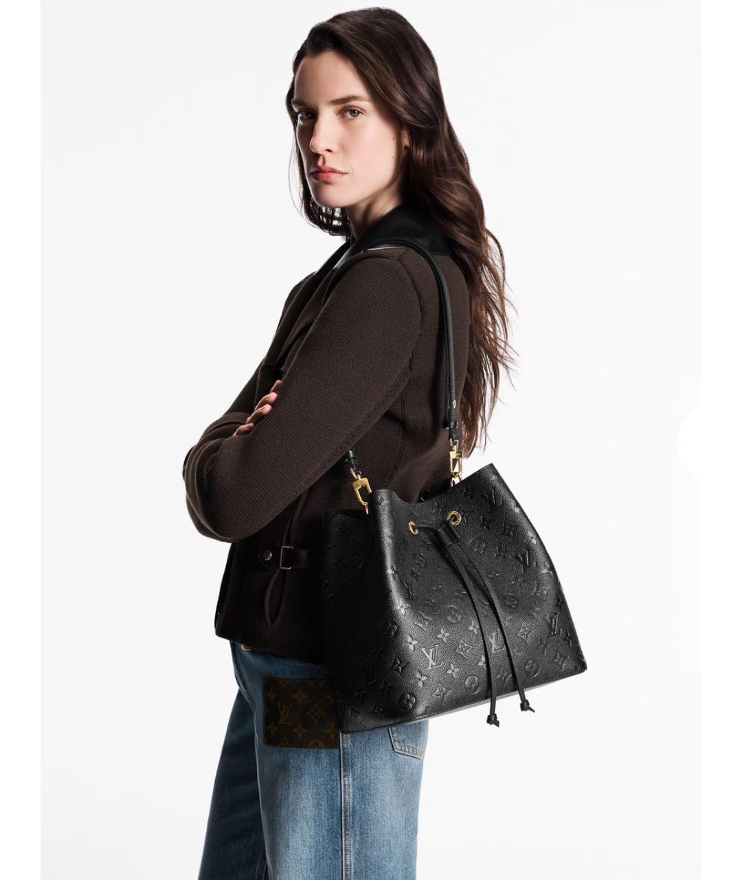 LOUIS VUITTON Черная кожаная сумка тоут, фото 2