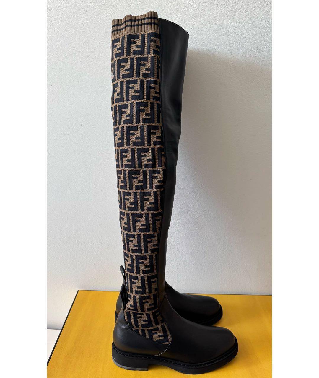 FENDI Черные кожаные ботфорты, фото 3