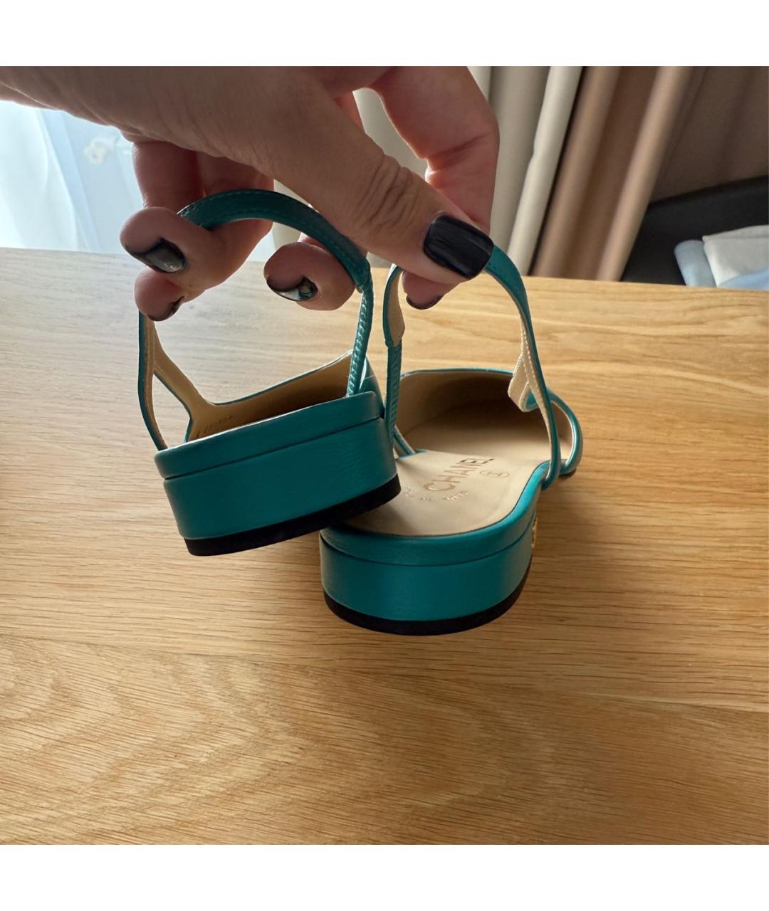 CHANEL Бирюзовые кожаные туфли, фото 4