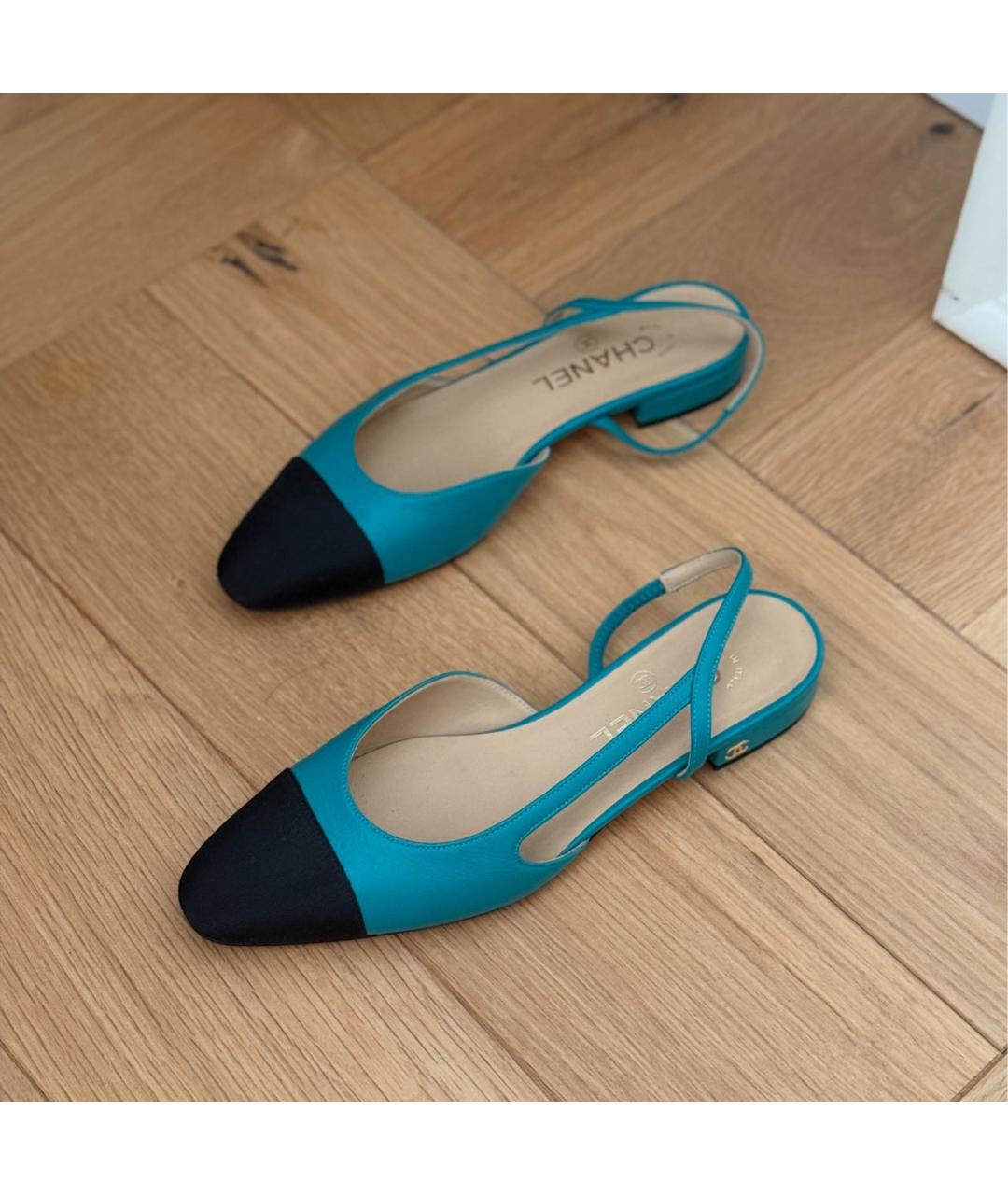 CHANEL Бирюзовые кожаные туфли, фото 2