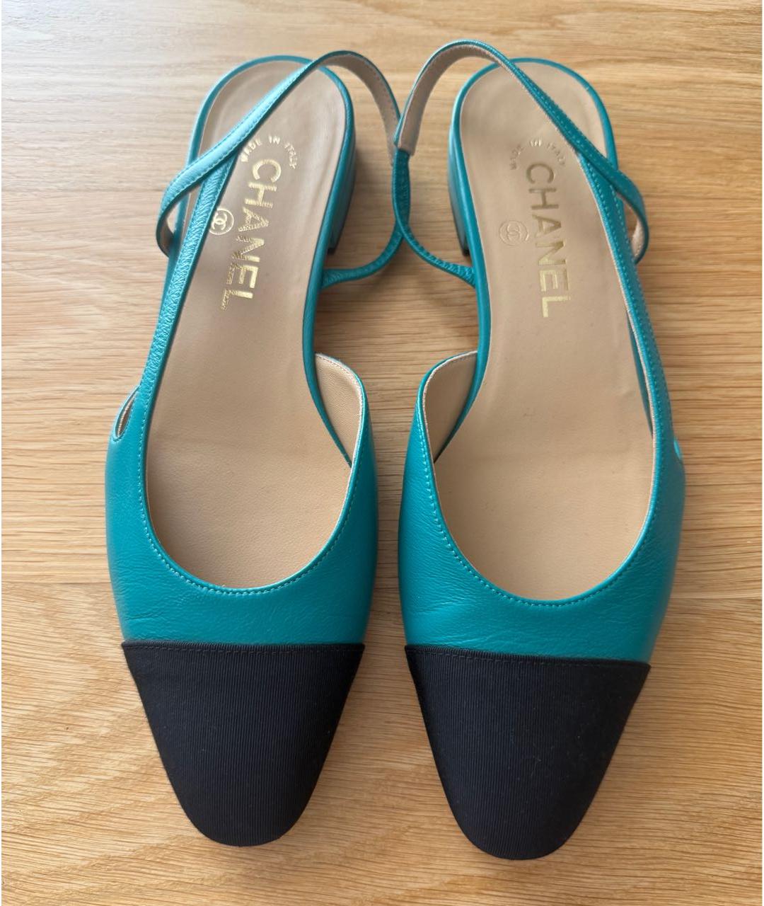 CHANEL Бирюзовые кожаные туфли, фото 3
