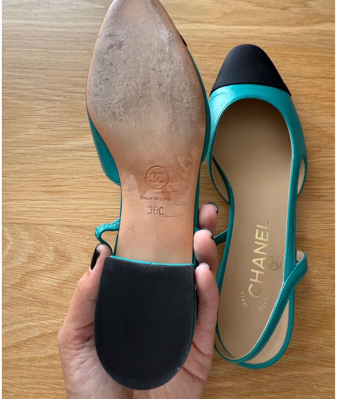 CHANEL Бирюзовые кожаные туфли, фото 6