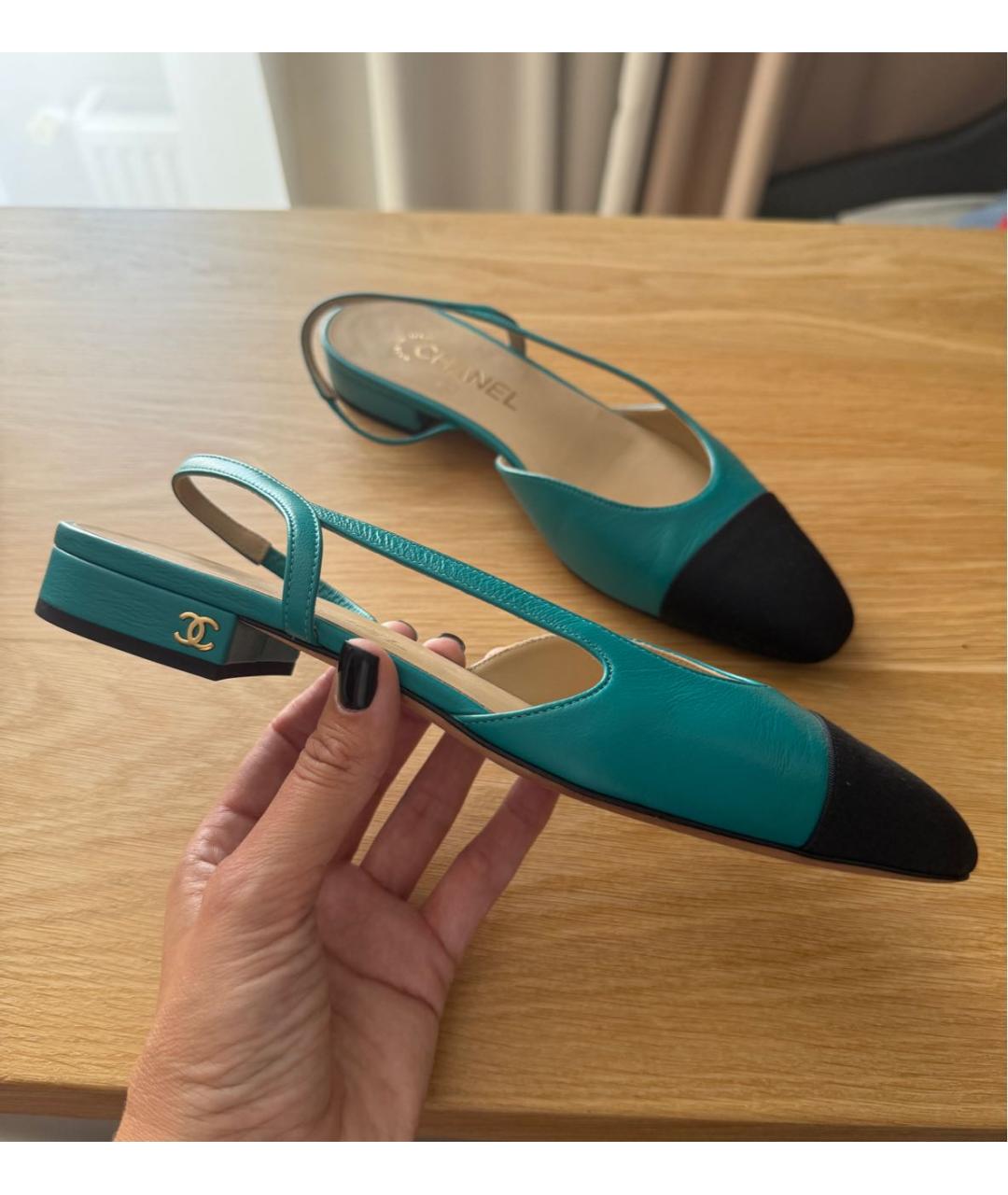 CHANEL Бирюзовые кожаные туфли, фото 8