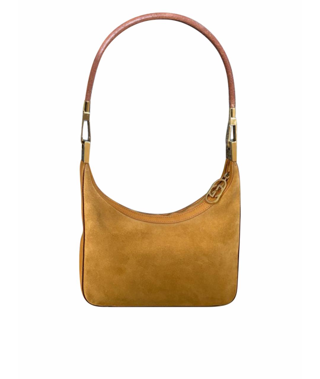 GUCCI Горчичная замшевая сумка с короткими ручками, фото 1