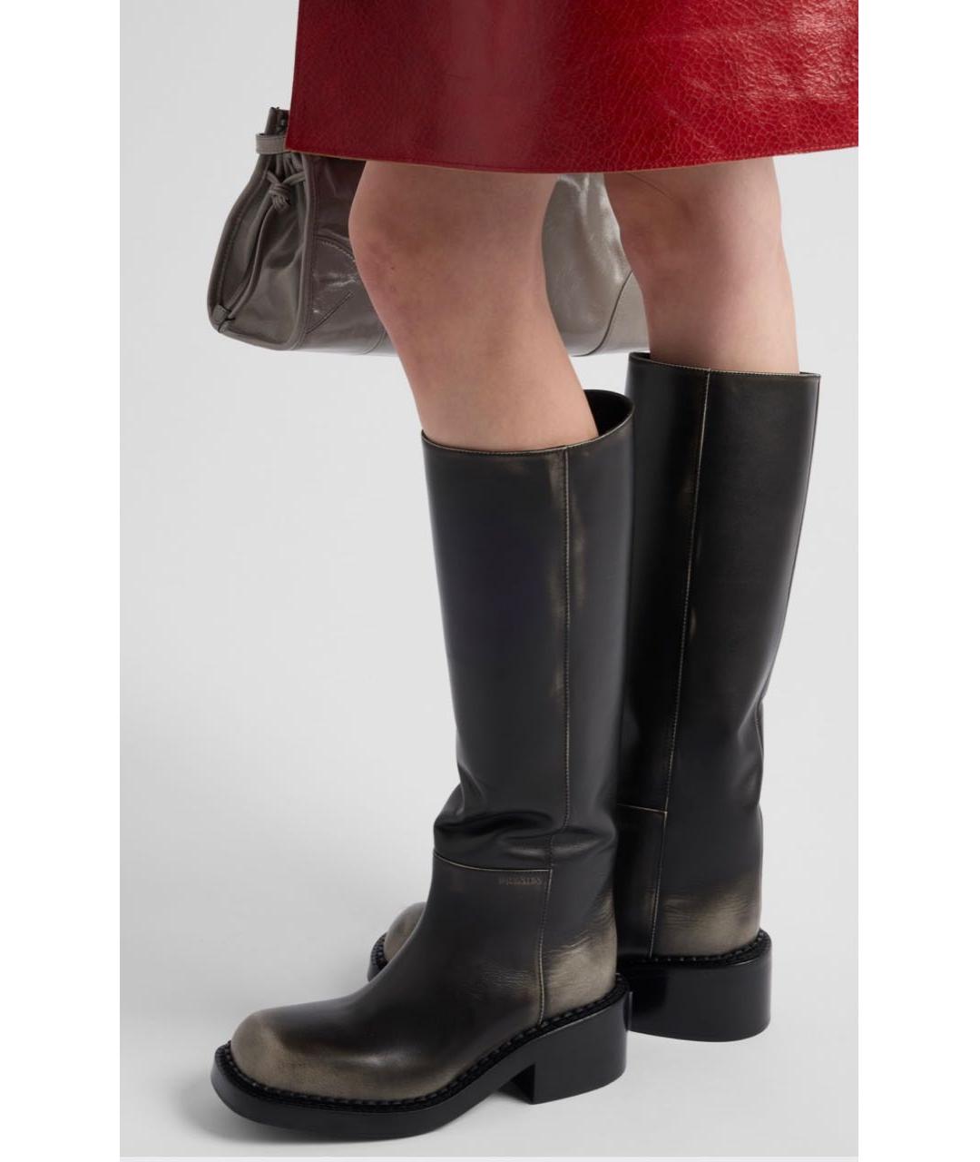 PRADA Черные кожаные сапоги, фото 5