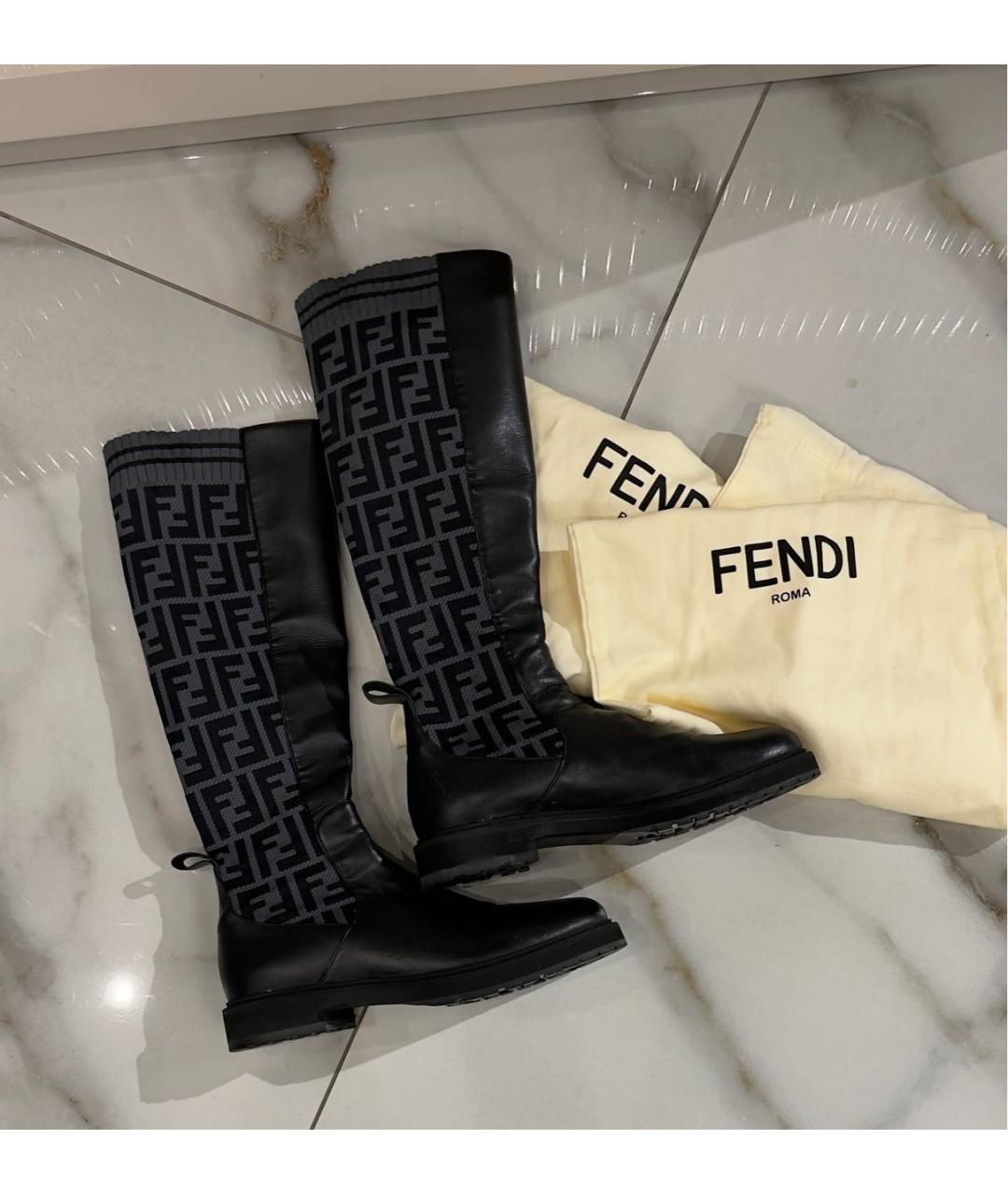FENDI Черные кожаные сапоги, фото 5