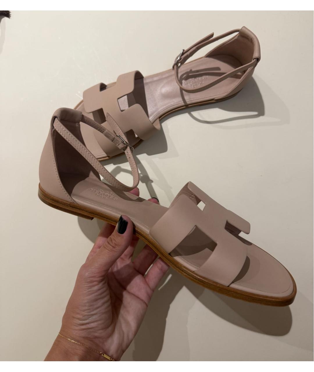 HERMES Розовые кожаные сандалии, фото 6