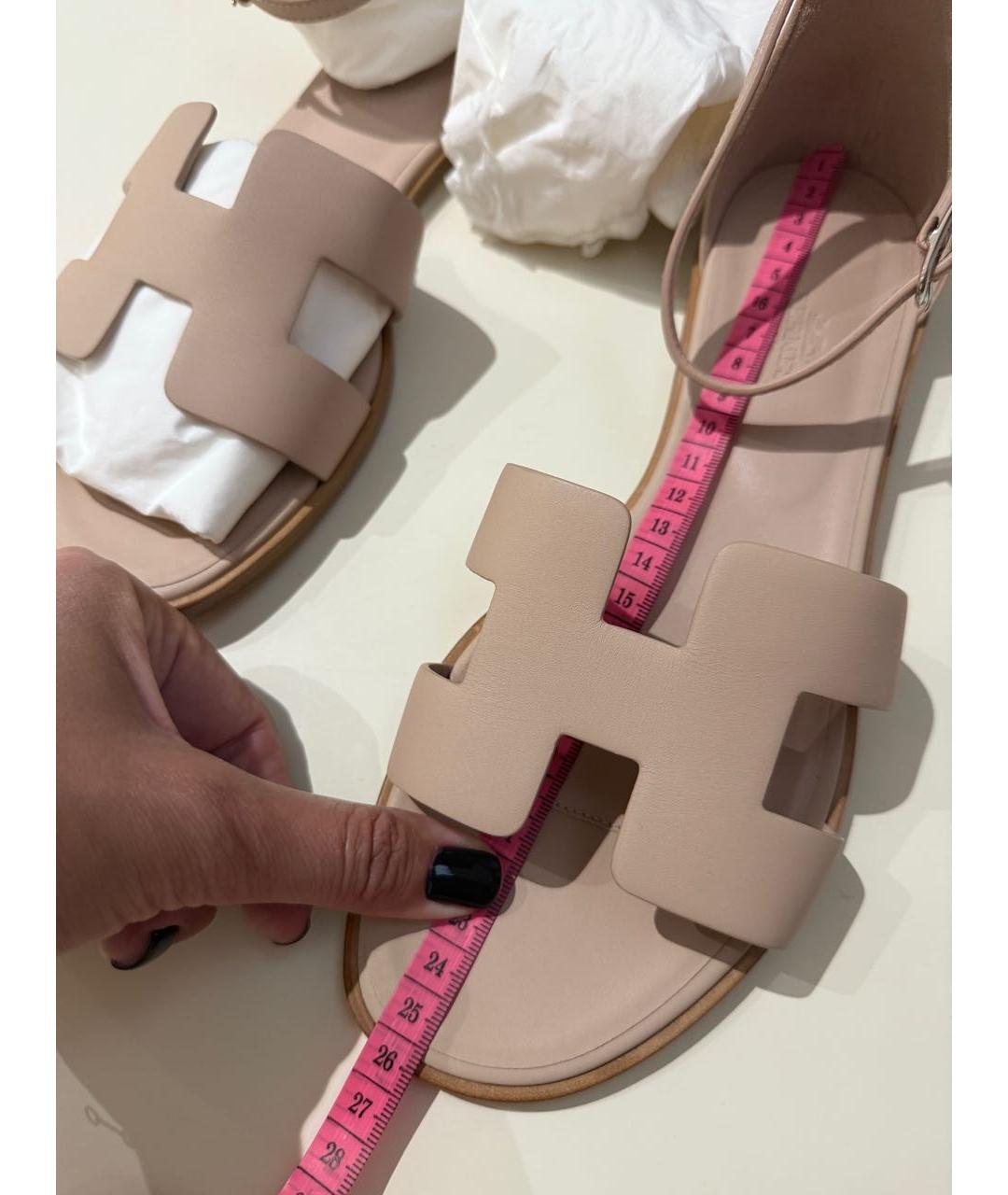 HERMES Розовые кожаные сандалии, фото 5