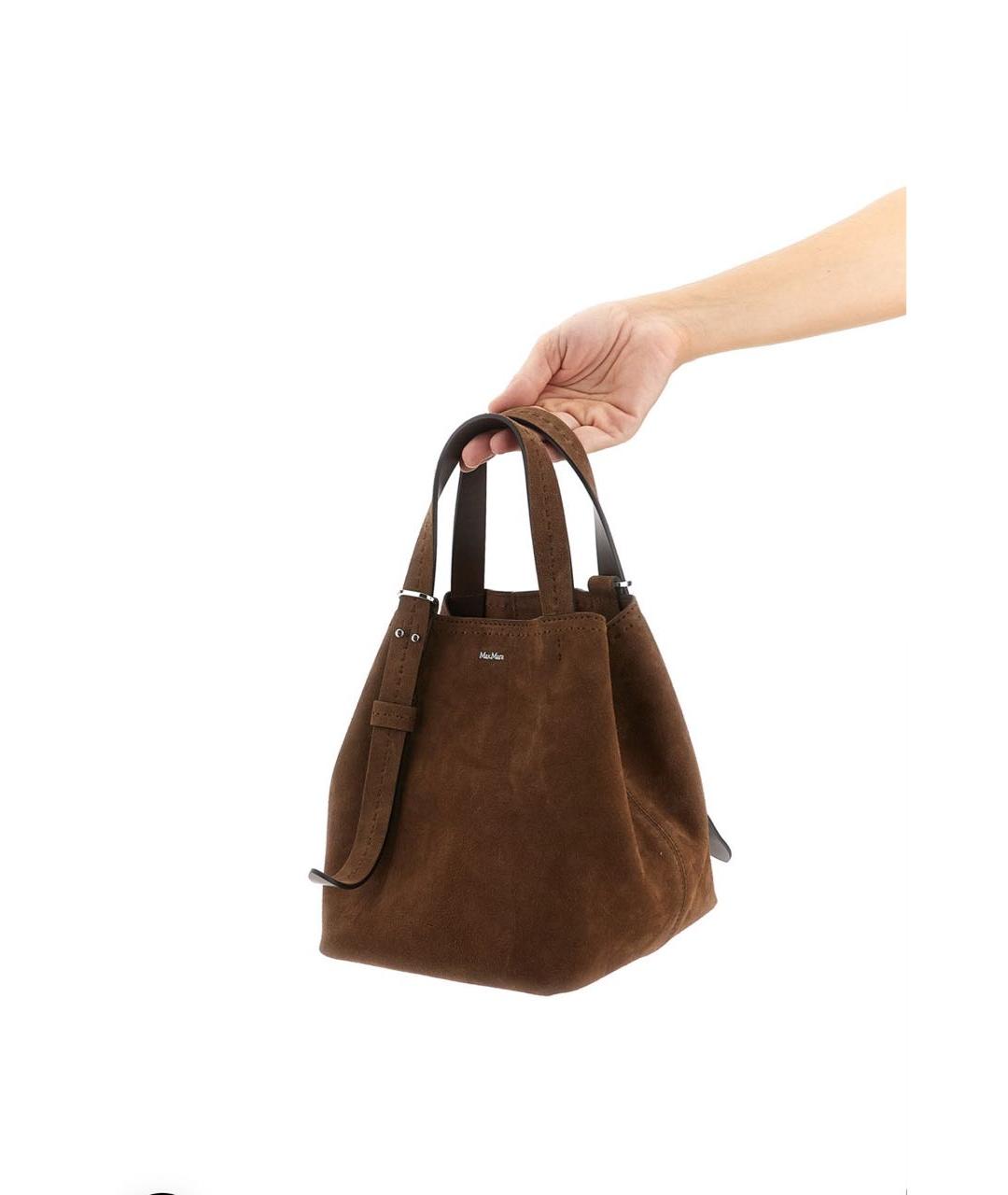 MAX MARA Коричневая замшевая сумка с короткими ручками, фото 3