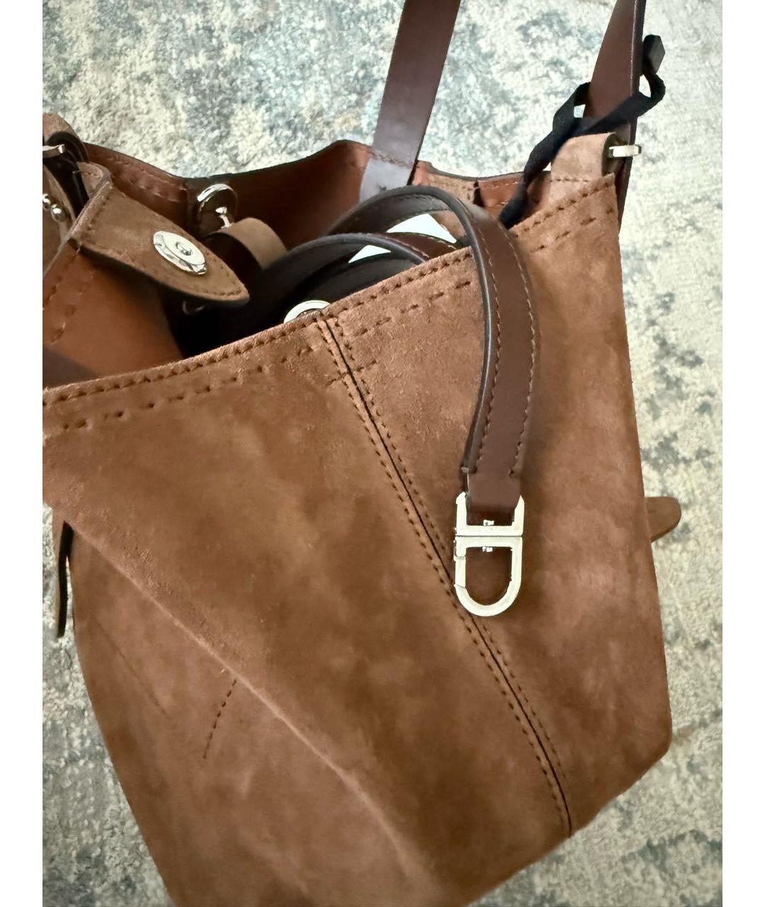 MAX MARA Коричневая замшевая сумка с короткими ручками, фото 6