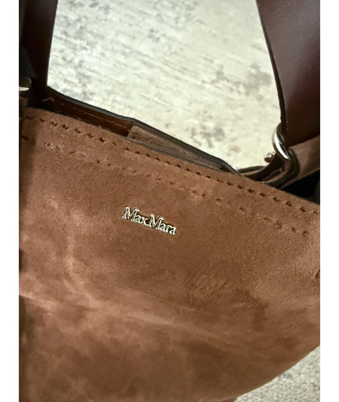 MAX MARA Коричневая замшевая сумка с короткими ручками, фото 5