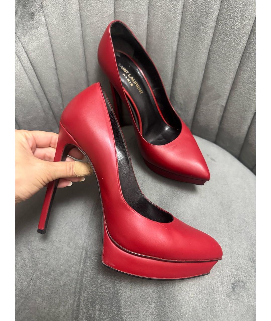 SAINT LAURENT Красные кожаные туфли, фото 2