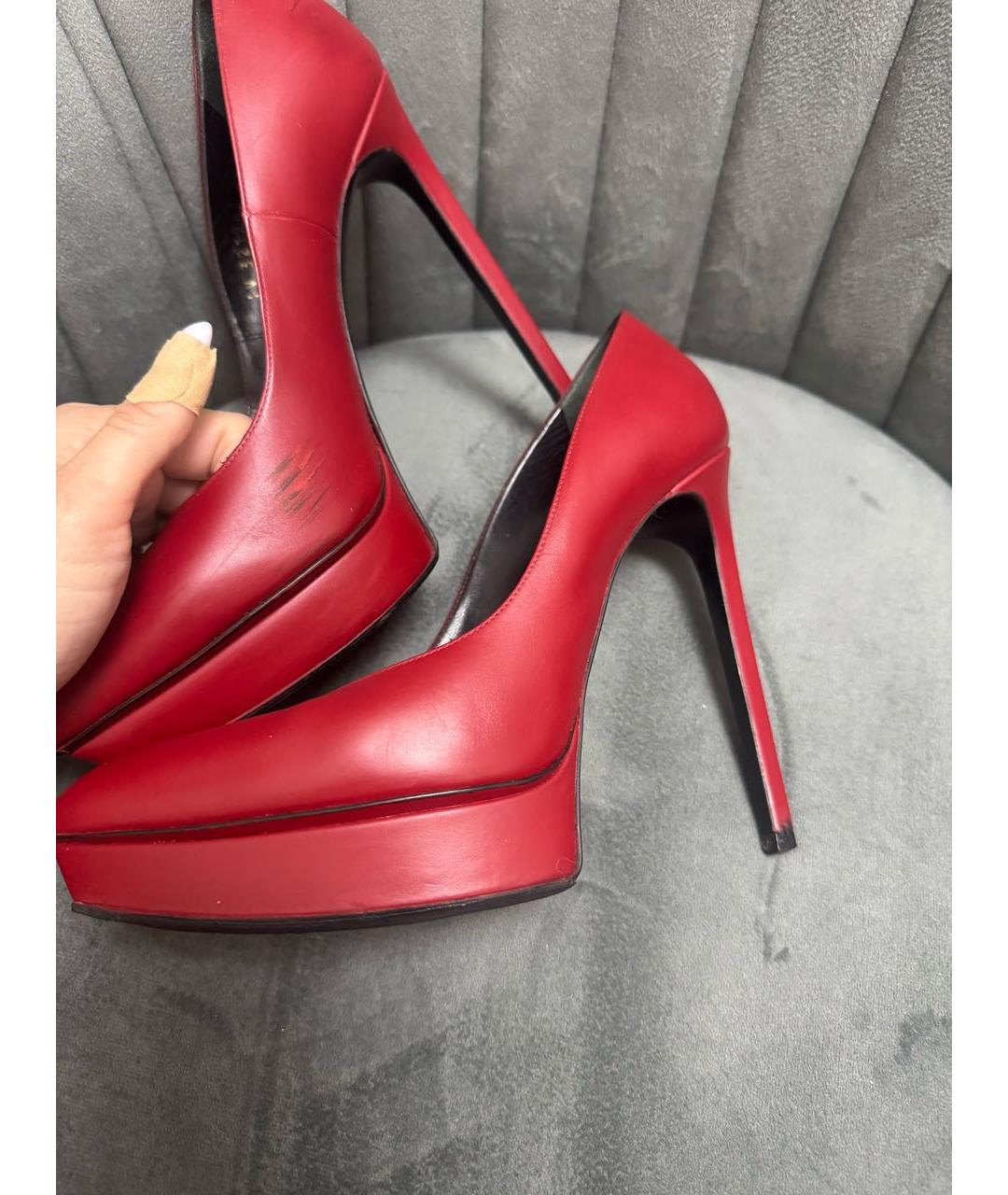 SAINT LAURENT Красные кожаные туфли, фото 6