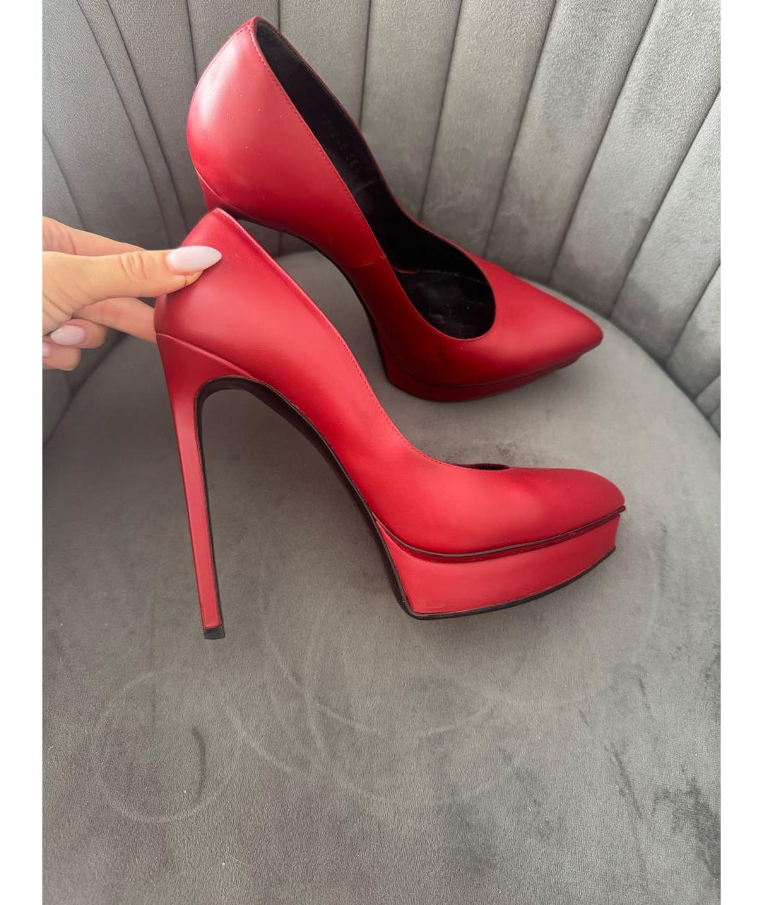 SAINT LAURENT Красные кожаные туфли, фото 9